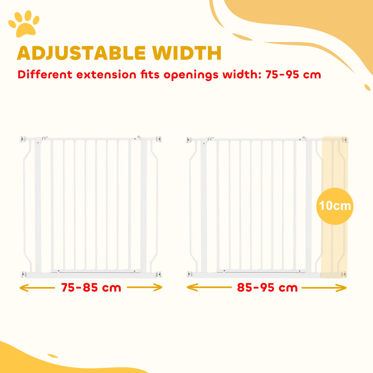 PawHut Wide Dog Safety Gate, with Door Pressure, for Doorways, Hallways, Staircases - White