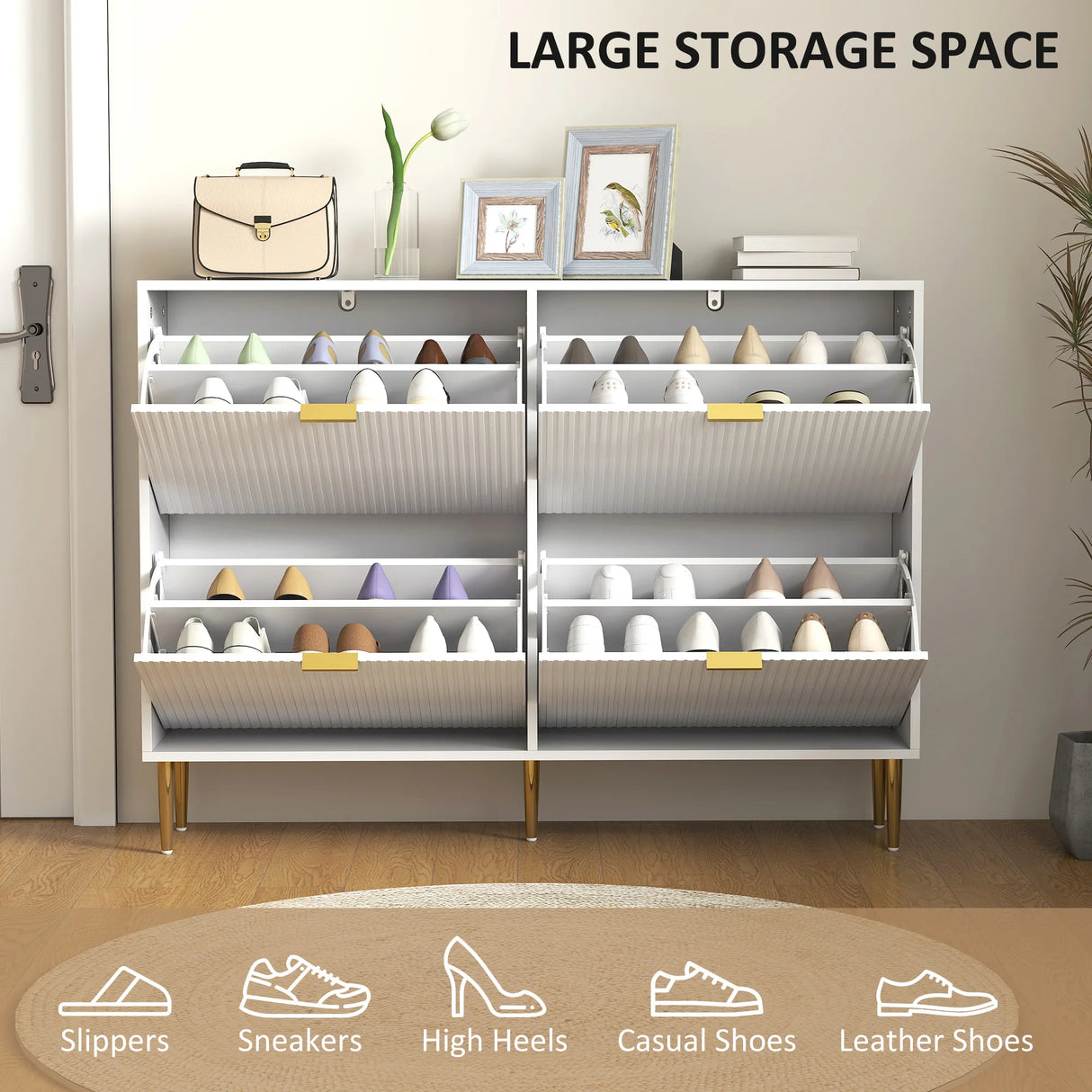 HOMCOM Narrow Shoe Cabinet with 4 Flip Drawers - White