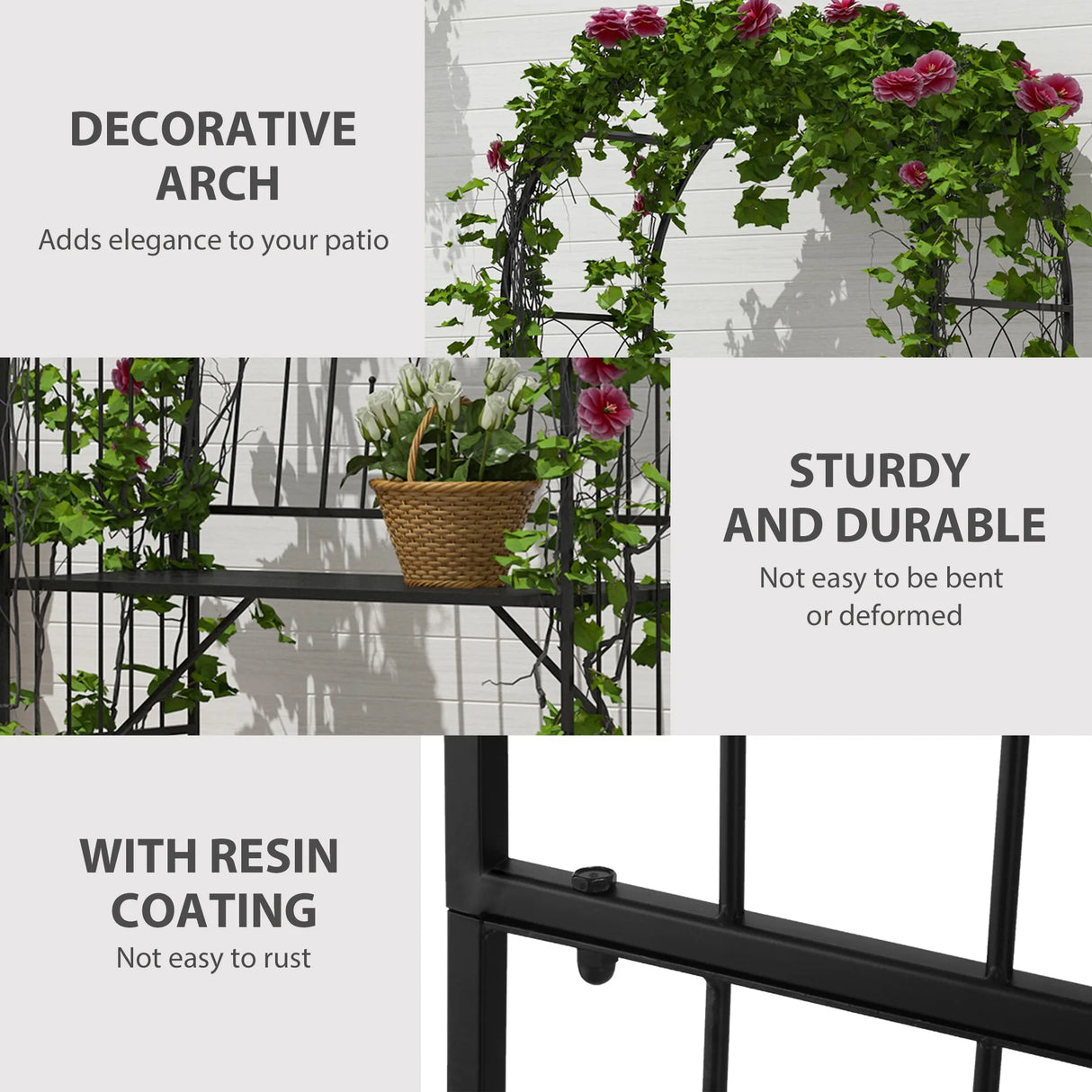 Outsunny Garden Metal Arch Bench Outdoor Patio Rose Trellis Arbour Pergola for Climbing Plant Antique Style 2-Seater Chair, Black