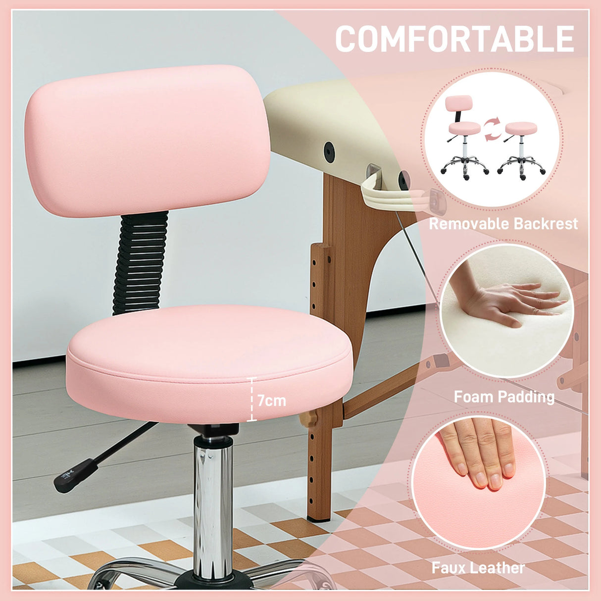 HOMCOM 360 Swivel Seat Salon Stool - Pink