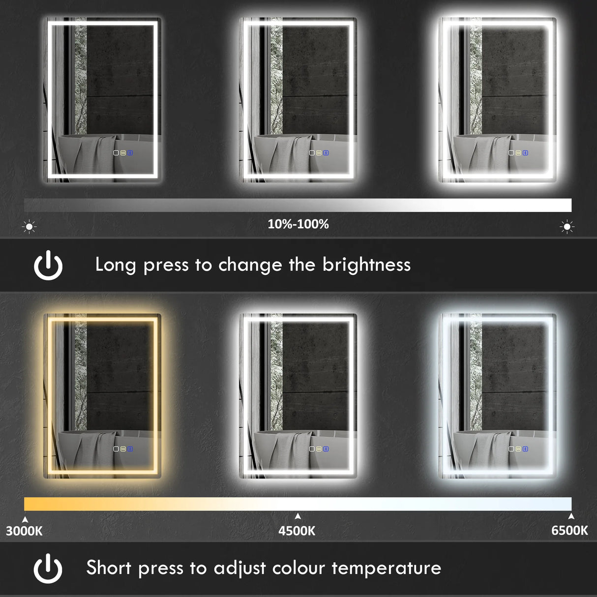 HOMCOM 50 x 70 cm Anti-Fog LED Bathroom Mirror, with Bluetooth - Silver Tone