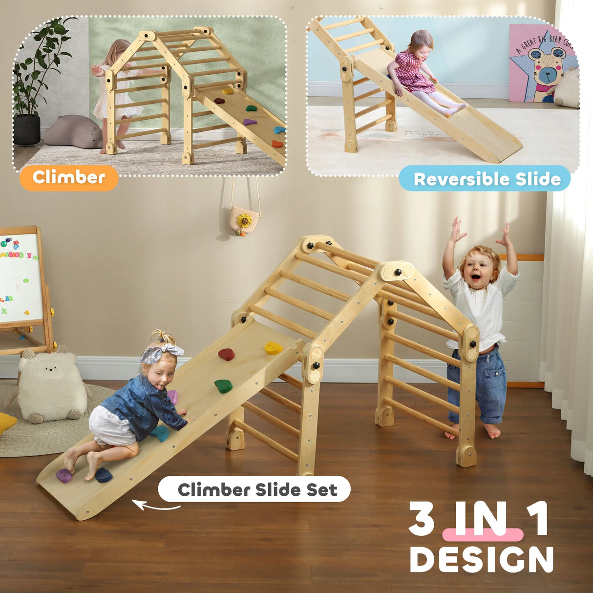AIYAPLAY 3 in 1 Kids Climbing Set Indoor with Sliding Ramp, Foldable design, Gift for 2-6 Years Old