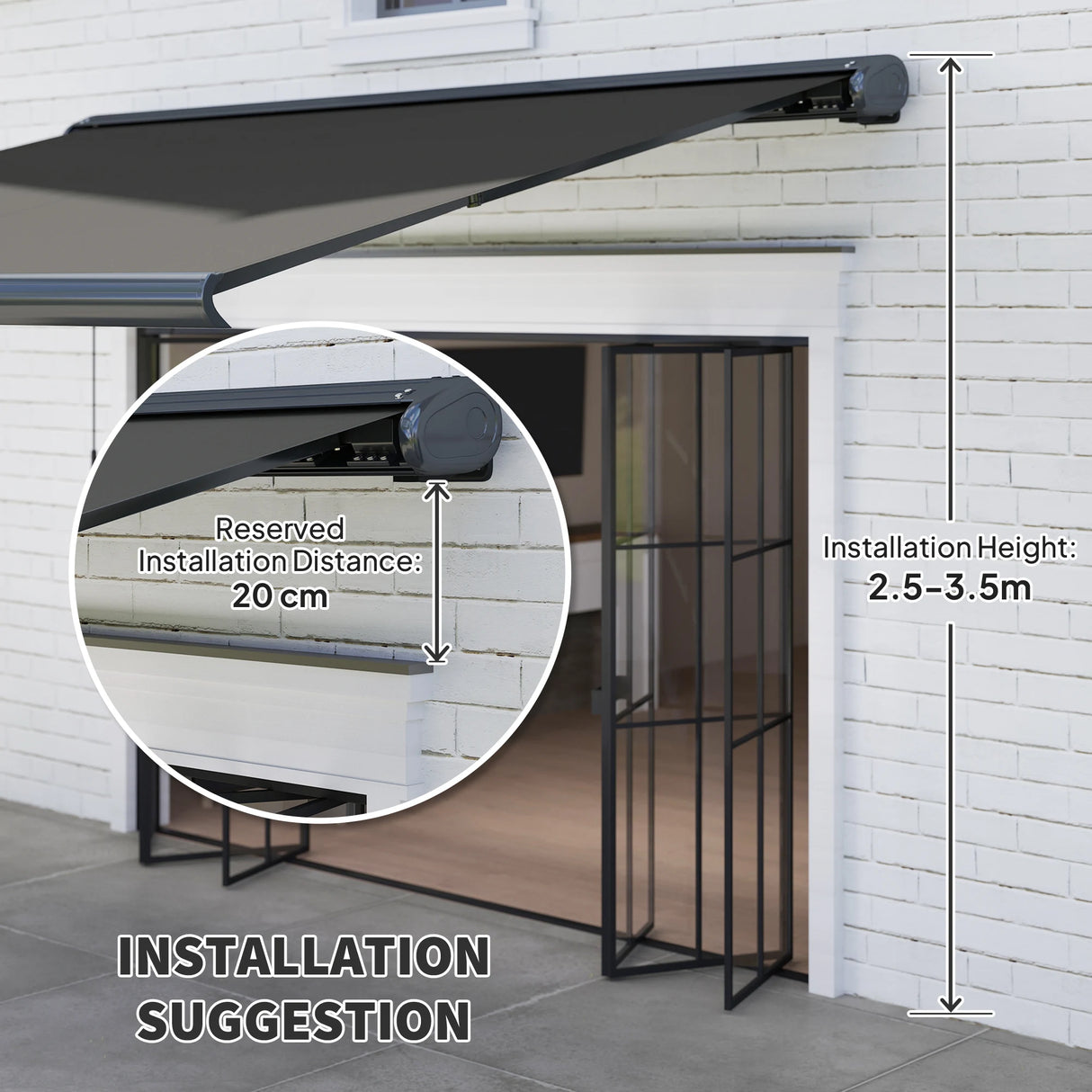 Outsunny 4 x 3(m) Full Cassette Electric Awning with Remote Controller, Aluminium Frame DIY Retractable Garden Awning, UPF50+ Sun Shade Canopy for Deck Door Window, Dark Grey