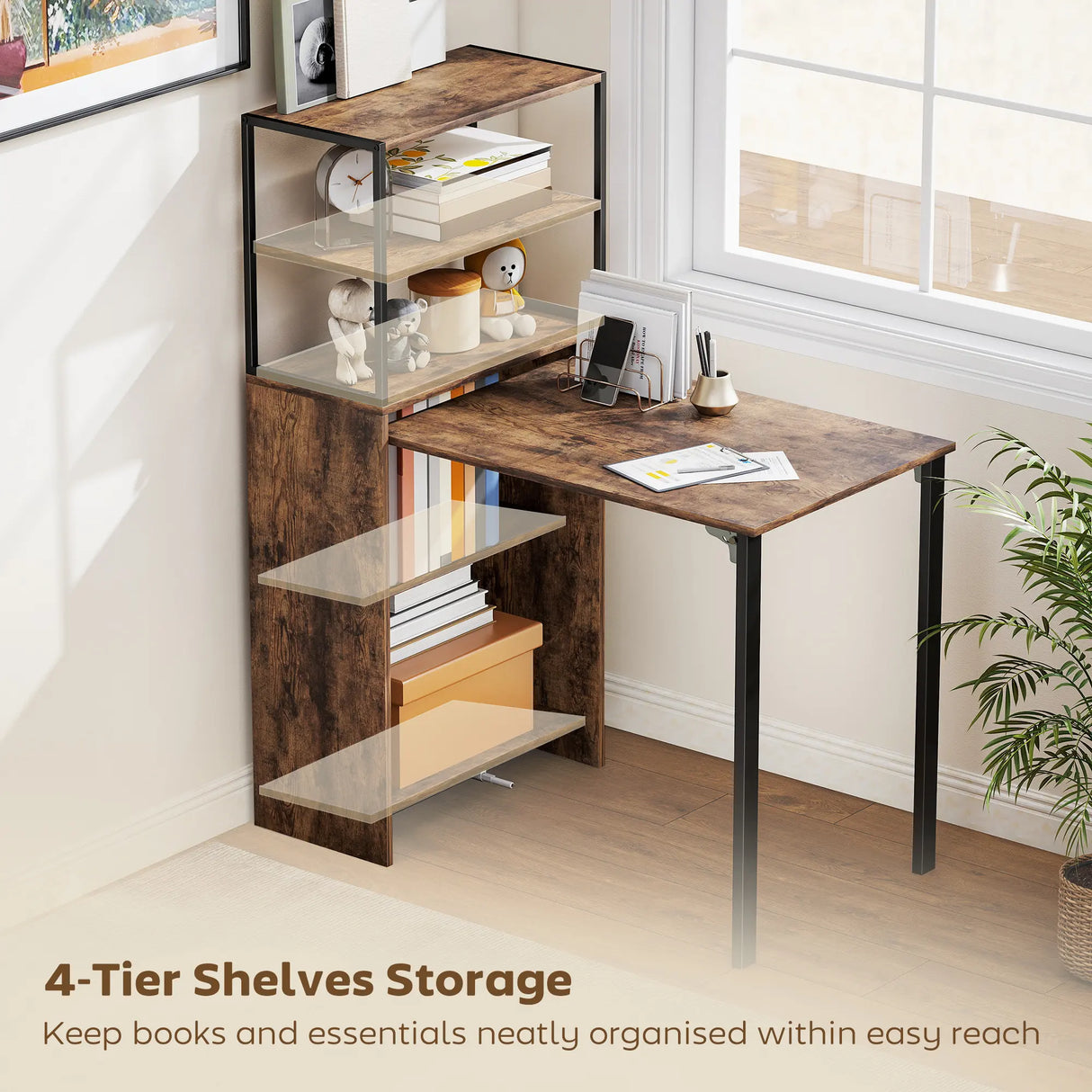 HOMCOM Folding Shelf and Work Table - Brown/Black