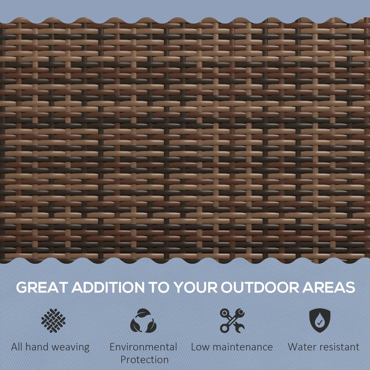 Outsunny All Weather Wicker Garden Loveseat, 2 Seater Poly Rattan Garden Bench, Outdoor Seating Bench Brown