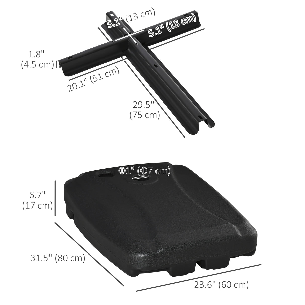 Outsunny Parasol Base, Water and Sand Filled, Up to 75kg, Portable Umbrella Stand Weights for Cantilever Banana Parasol with Wheels, Black