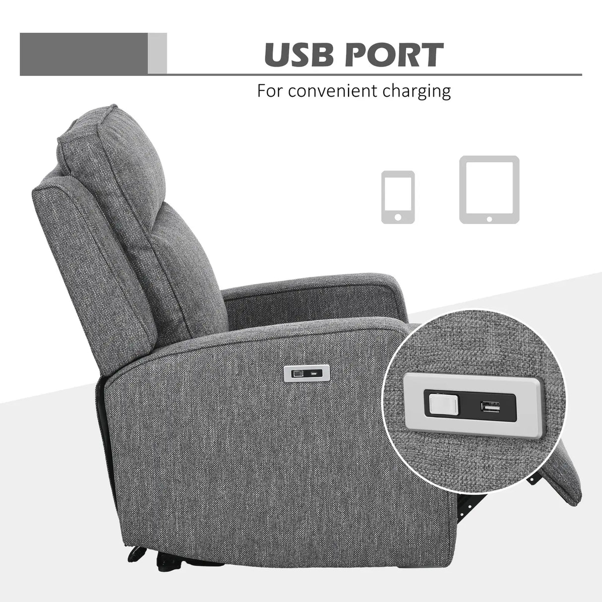 HOMCOM 150 Electric Reclining Chair, with USB port and Footrest - Charcoal Grey