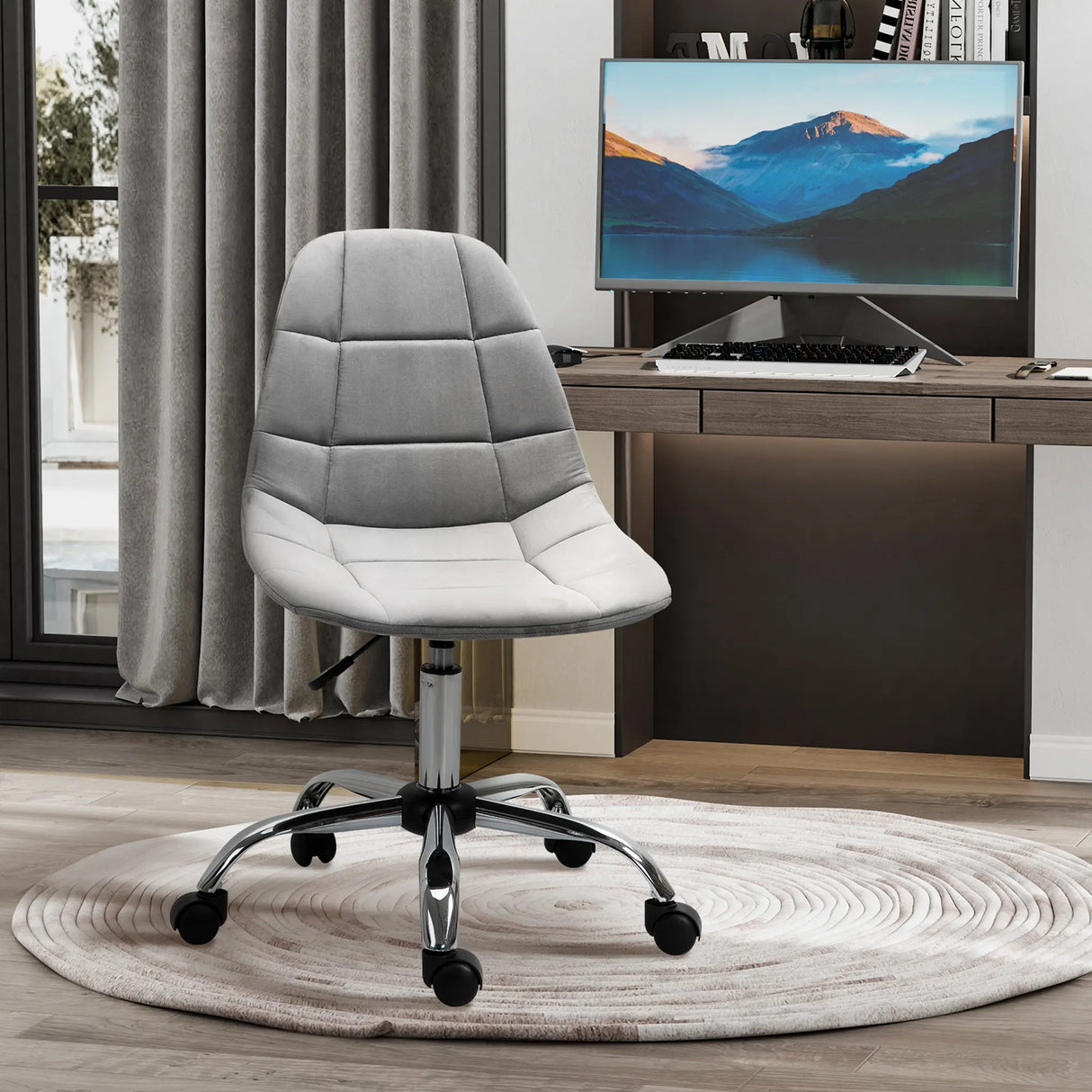 Vinsetto Ergonomic Office Chair with Adjustable Height and Wheels Velvet Executive Chair Armless for Home Study Bedroom Grey