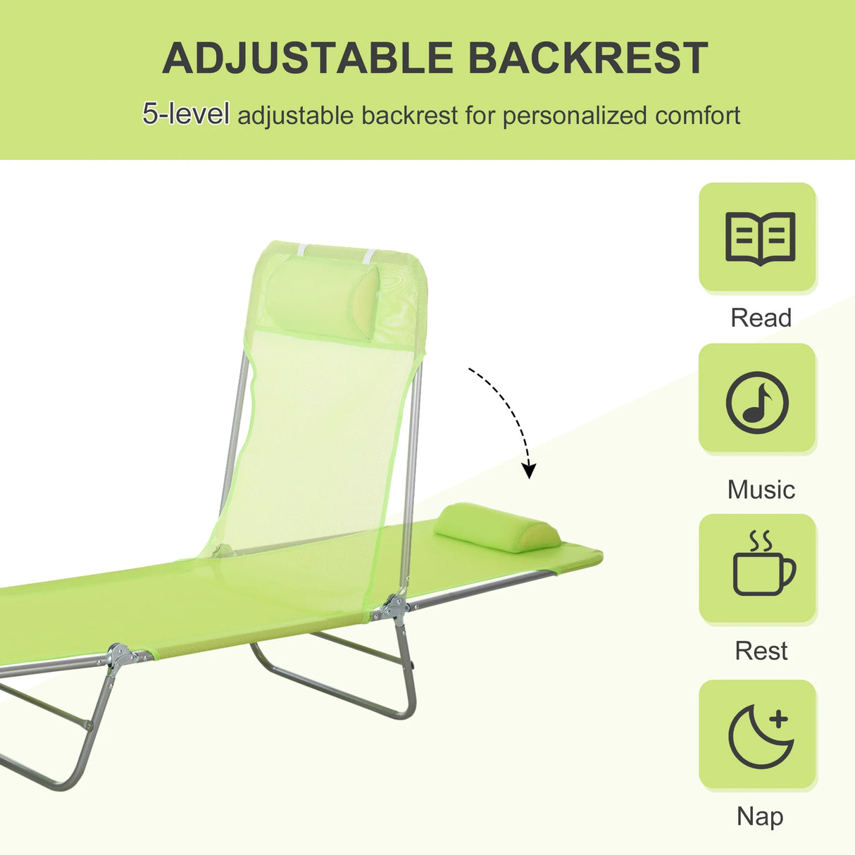 Outsunny Single Folding Sun Lounger - Green