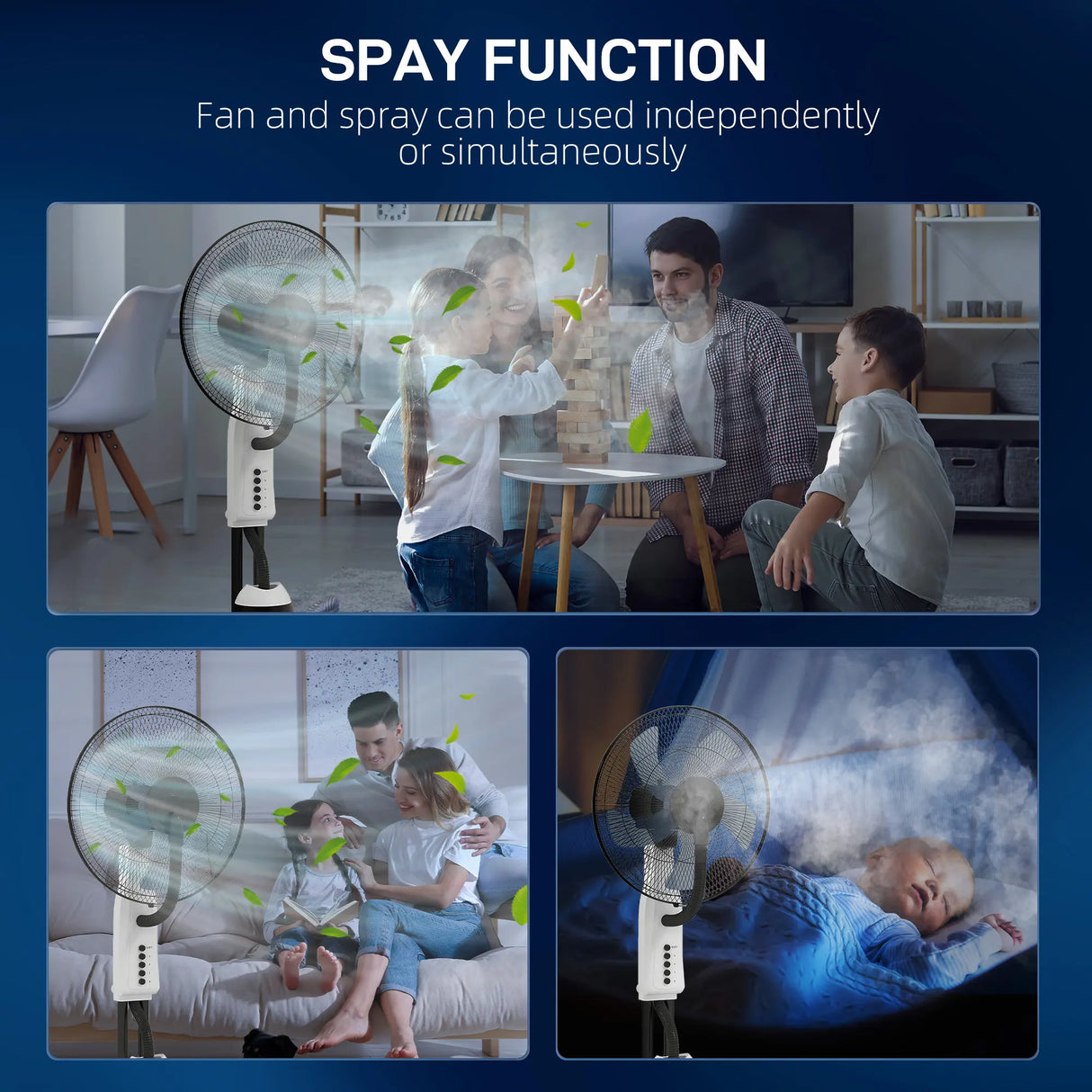 HOMCOM Spray Misting Fan, Floor Fan with Water Mist Spray, 70 Oscillation, Tilt Head, 3 Speeds, 2.8L Water Tank, White