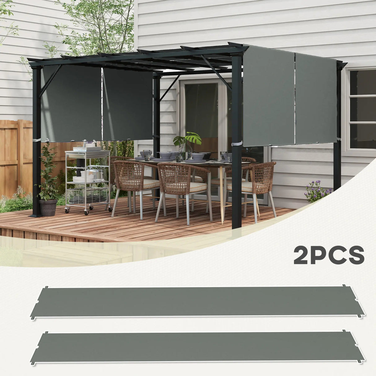 Outsunny 2 Pcs UV Protection Pergola Replacement Canopy, Pergola Shade Cover, Easy to Install, for 3 x 3(m) Pergola, Dark Grey