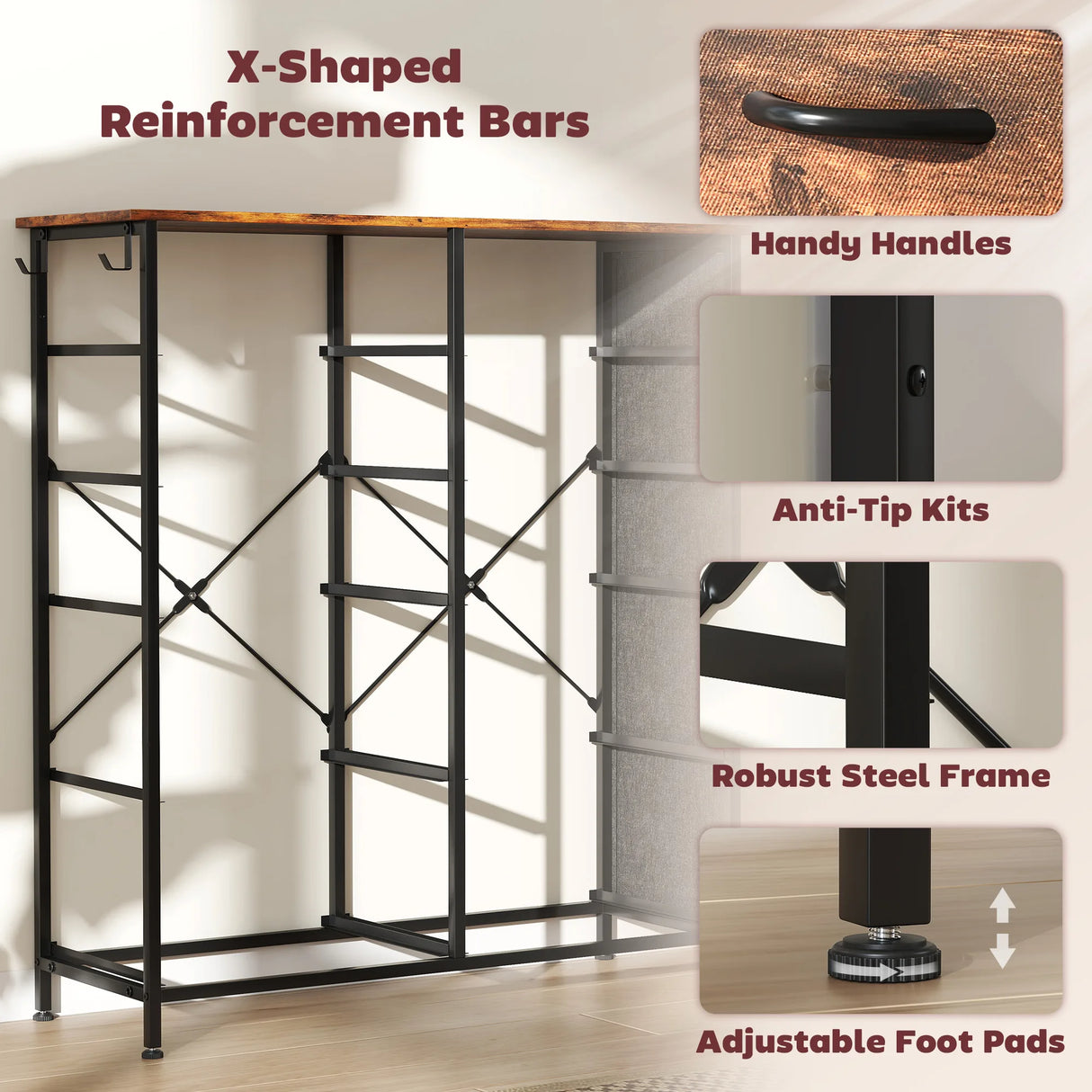 HOMCOM Chest of Ten Fabric Drawers - Rustic Brown