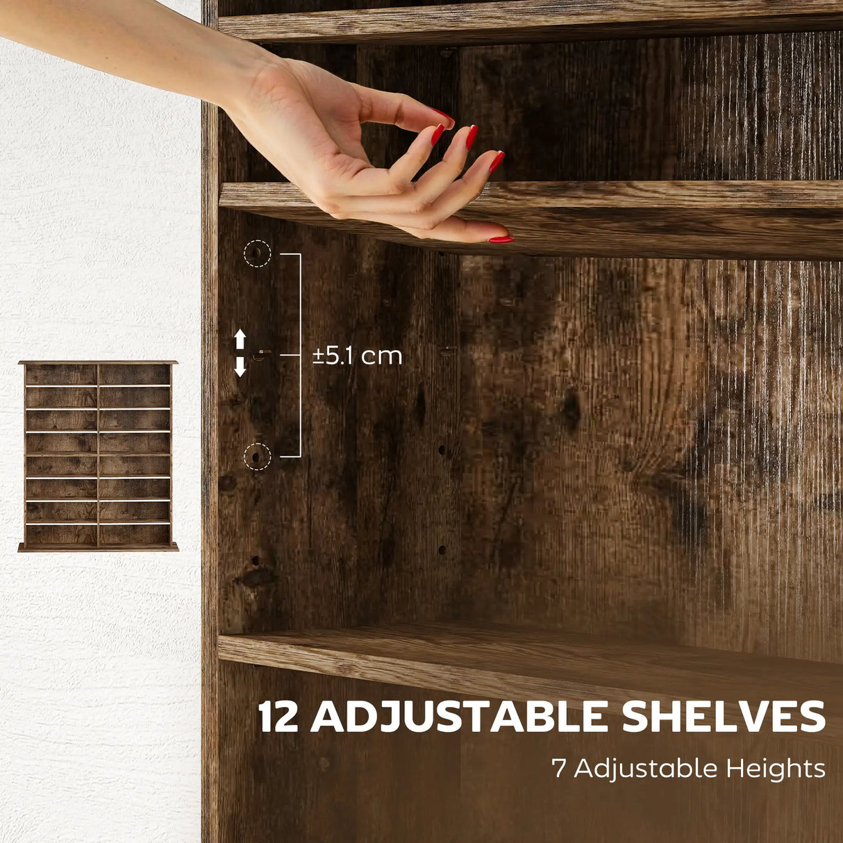 HOMCOM 16-Compartment Media Shelf - Rustic Brown