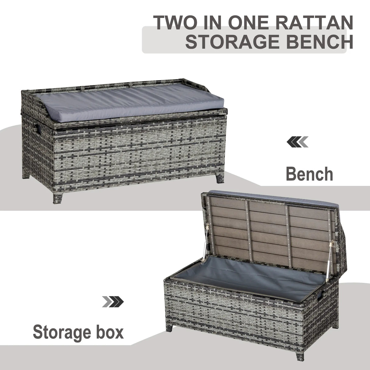 Outsunny 130 L Rattan Garden Storage Box, with Seat - Mixed Grey