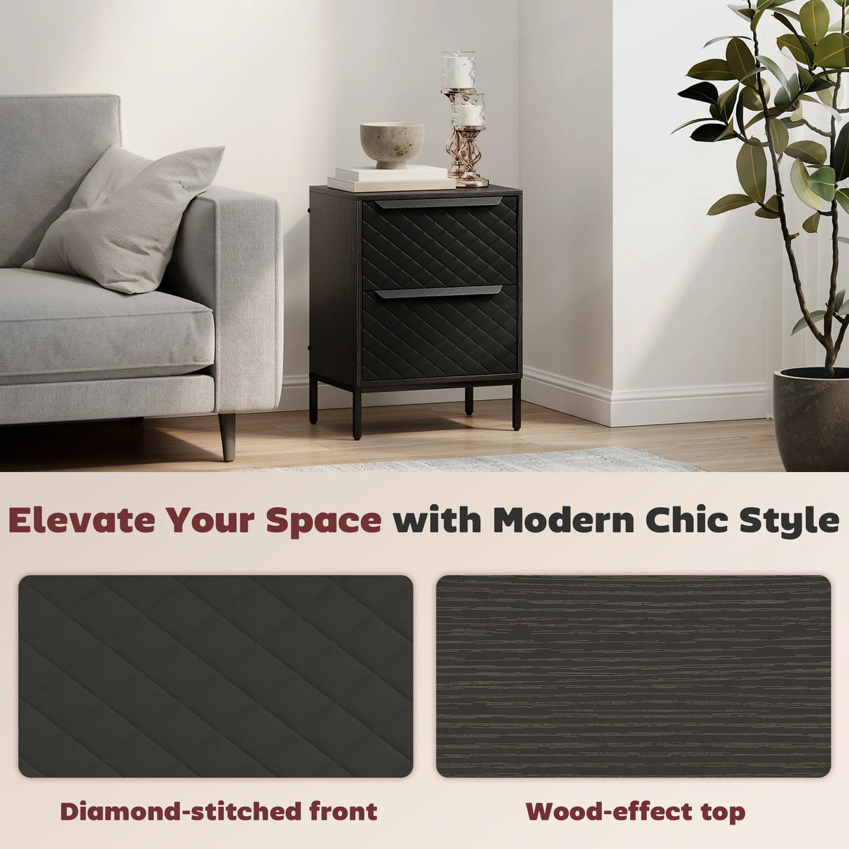 HOMCOM Chest of Drawers, Dresser with 2 Fabric Drawers and Aluminium Handles - Black