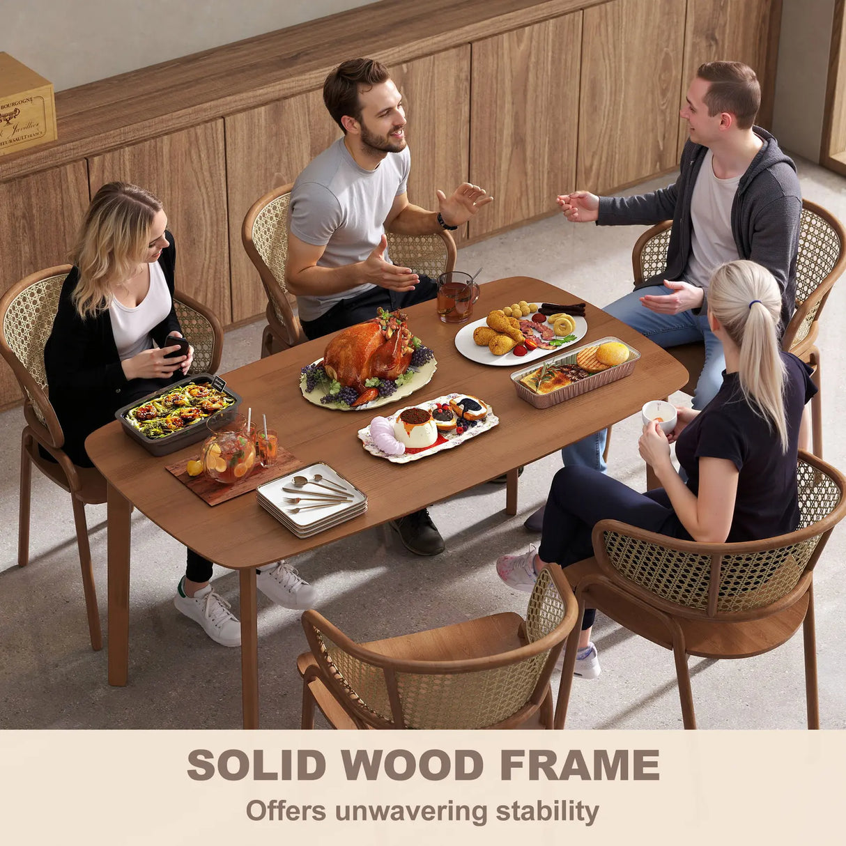 HOMCOM Pine Wood Rectangular Dining Table - Light Brown