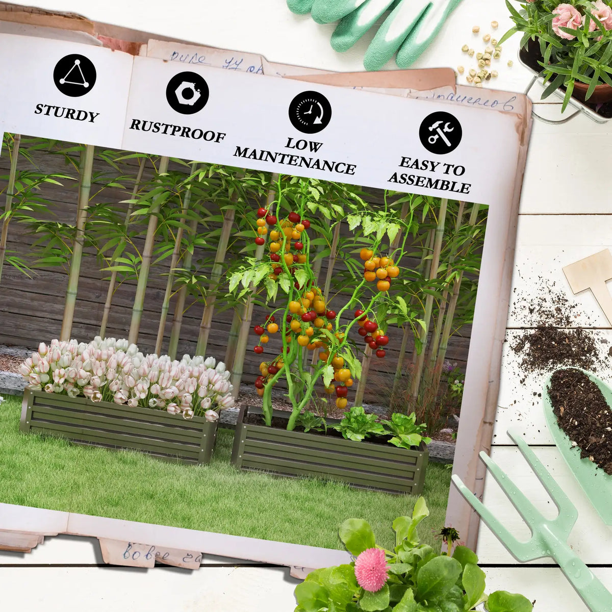 Outsunny Set of Two 110 x 50cm Steel Planter Boxes - Dark Grey