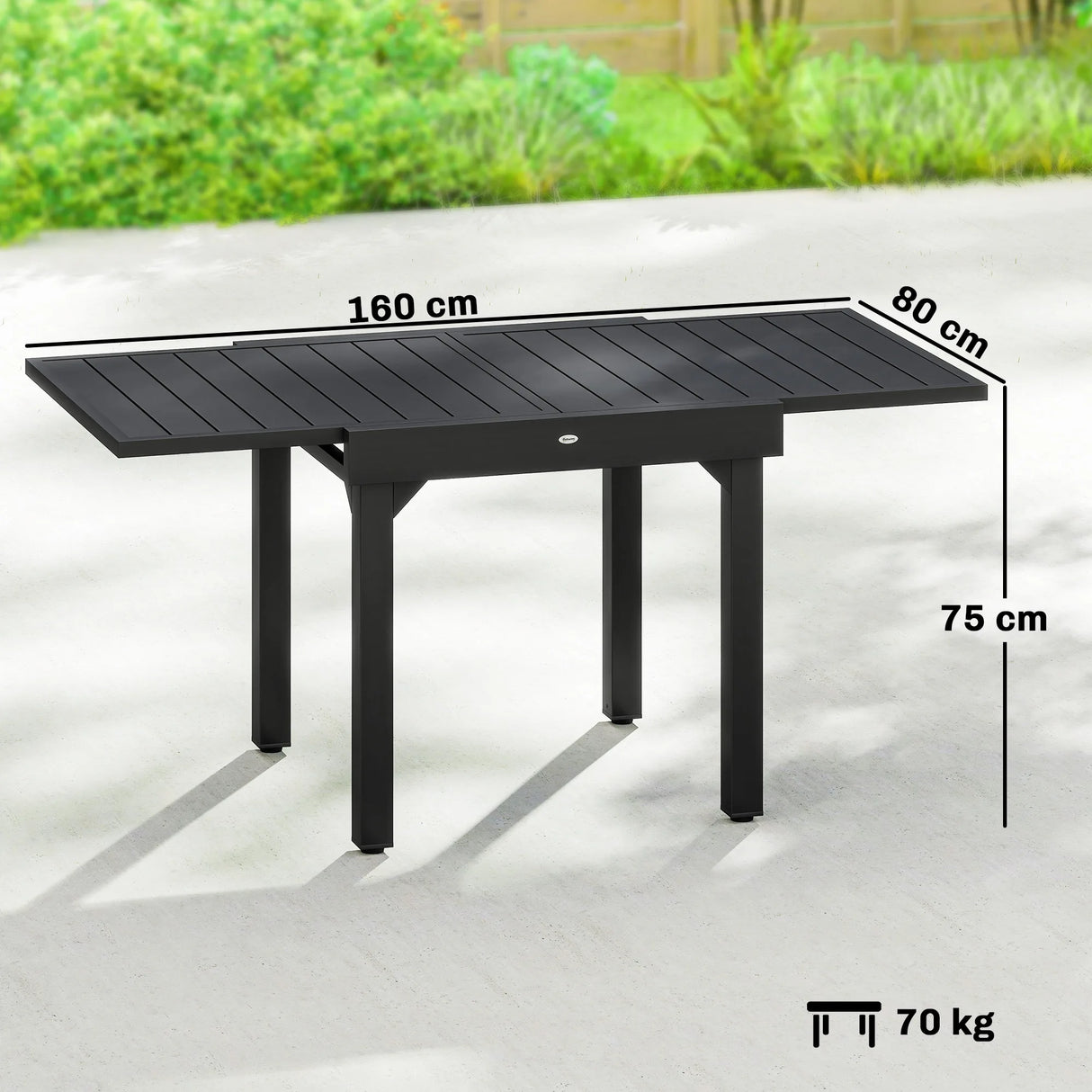 Outsunny Expandable Patio Dining Table for 4-6 People, 80-160 cm Aluminium Extendable Outdoor Patio Table with Slatted Top, Black