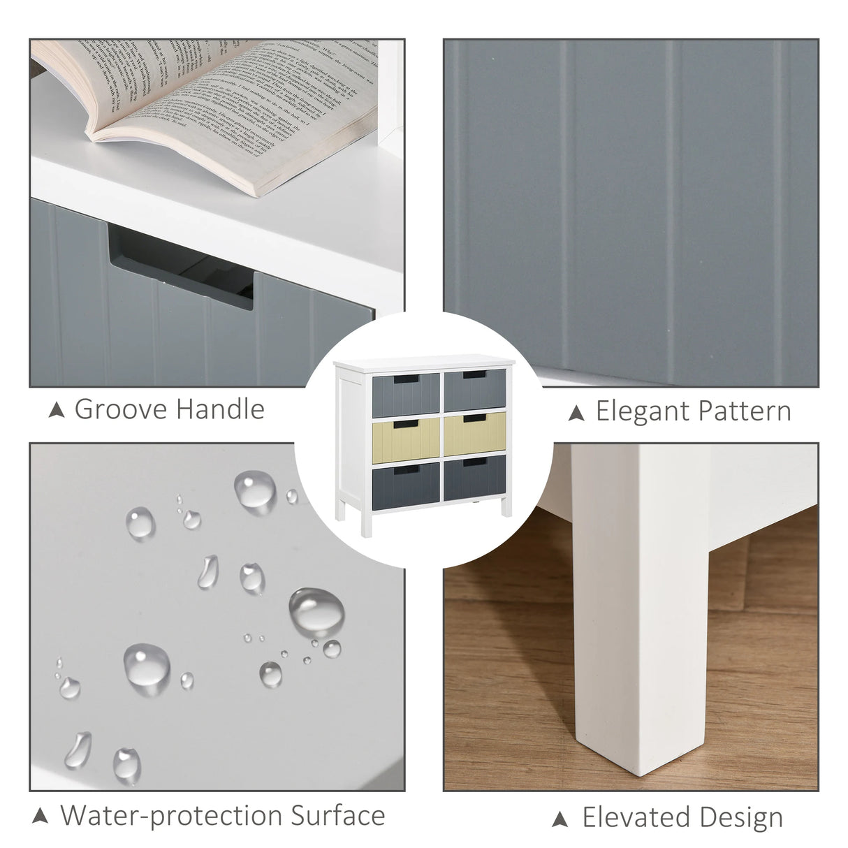HOMCOM 6 Drawer Storage Tower, Dresser Chest with Wood Top, Organiser Unit for Closets Bedroom Nursery Room Hallway