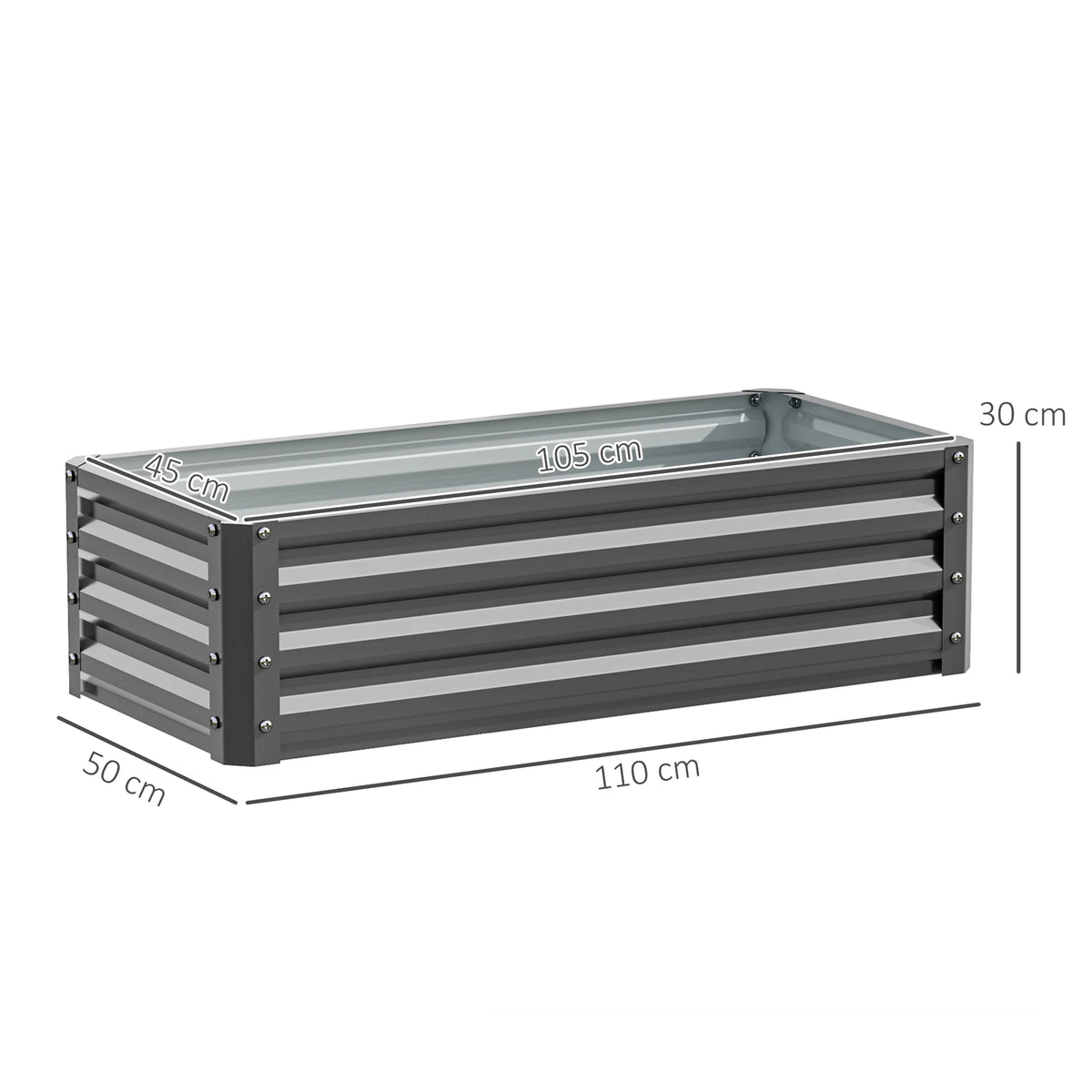 Outsunny Set of Two 110 x 50cm Steel Planter Boxes - Light Grey