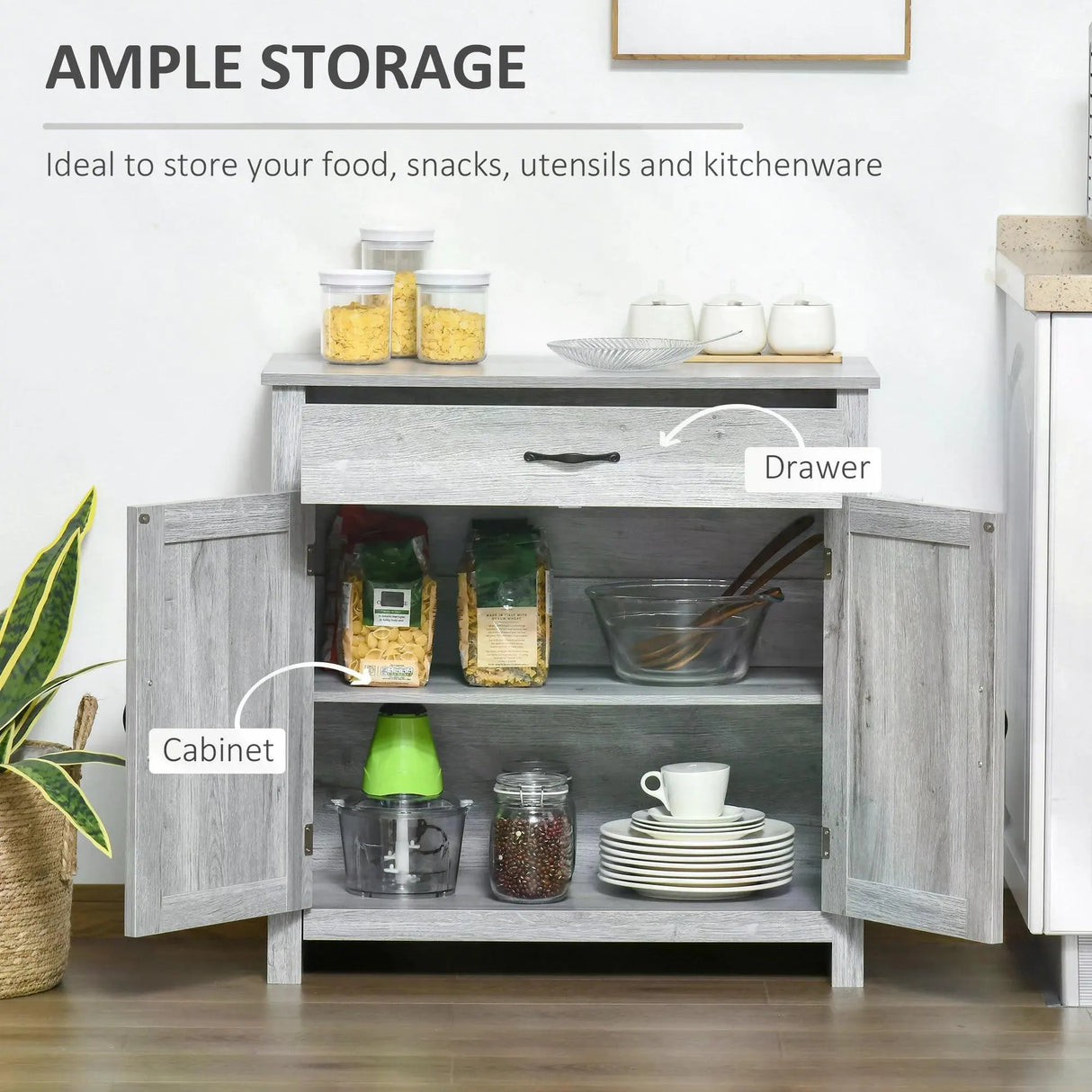 HOMCOM Farmhouse Barn Door Sideboard Storage Cabinet Coffee Bar for LIVING Room Grey Grain