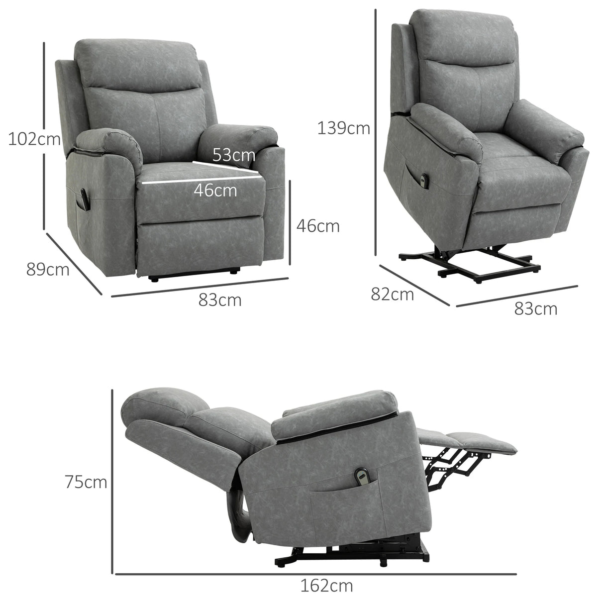 HOMCOM Faux Leather 70 Electric Riser Recliner Chair - Grey