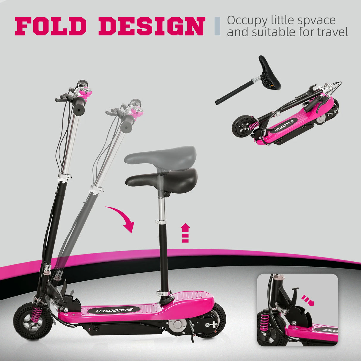 HOMCOM Steel Ride on Powered Scooter, Folding E-Scooter with Warning Bell, 15km/h Maximum Speed, for 6-14 Years Old, Pink