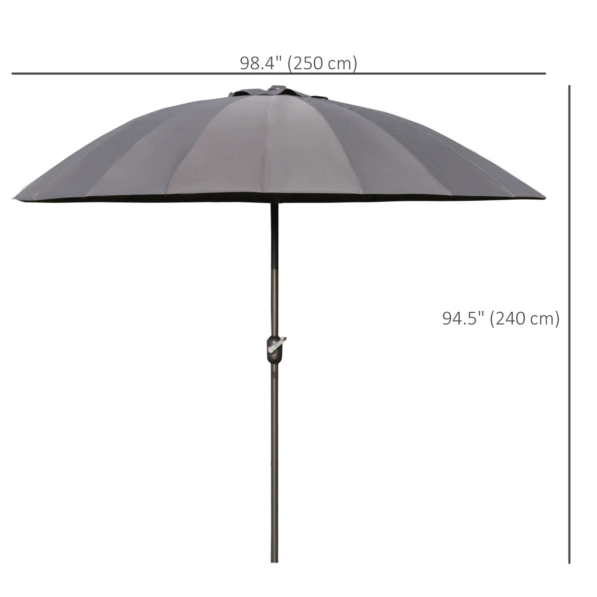 Outsunny 2.5m Shanghai Garden Parasol Umbrella with Crank & Tilt, Adjustable Outdoor Sun Shade, Grey