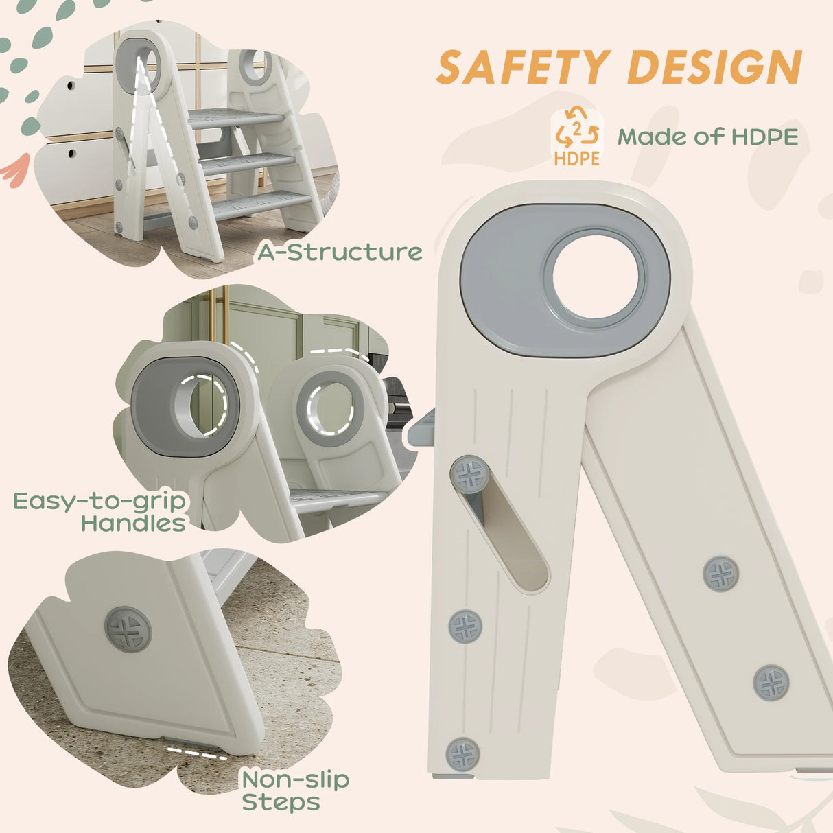 AIYAPLAY Foldable and Adjustable Kids Step Stool with Handle, Non-Slip, Grey