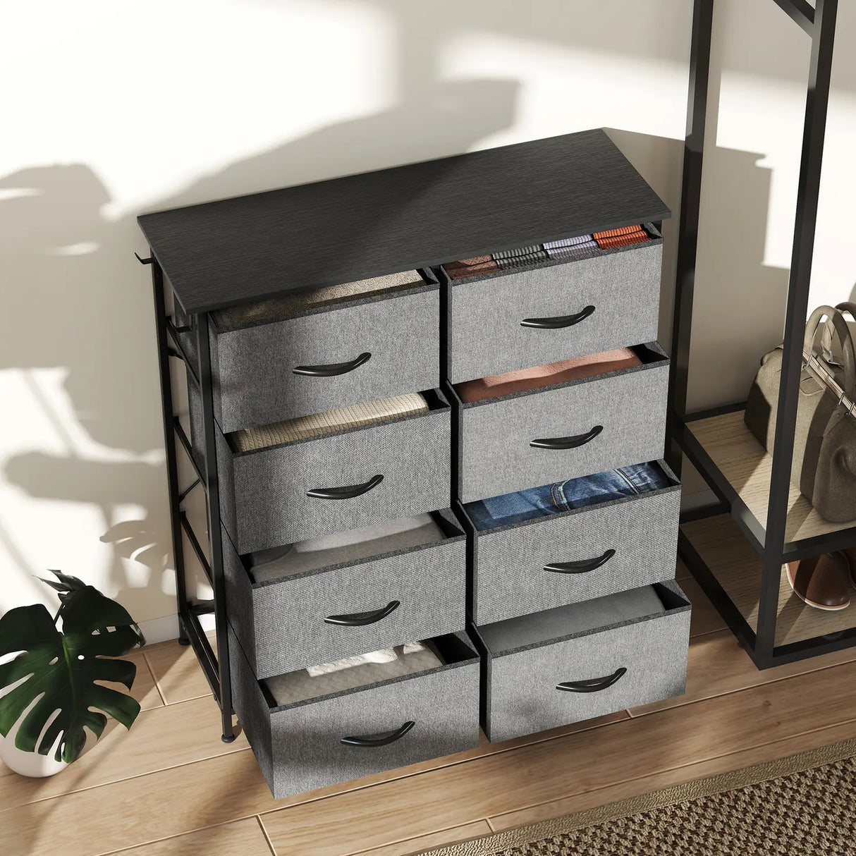 HOMCOM Chest of Eight Fabric Drawers - Charcoal Grey