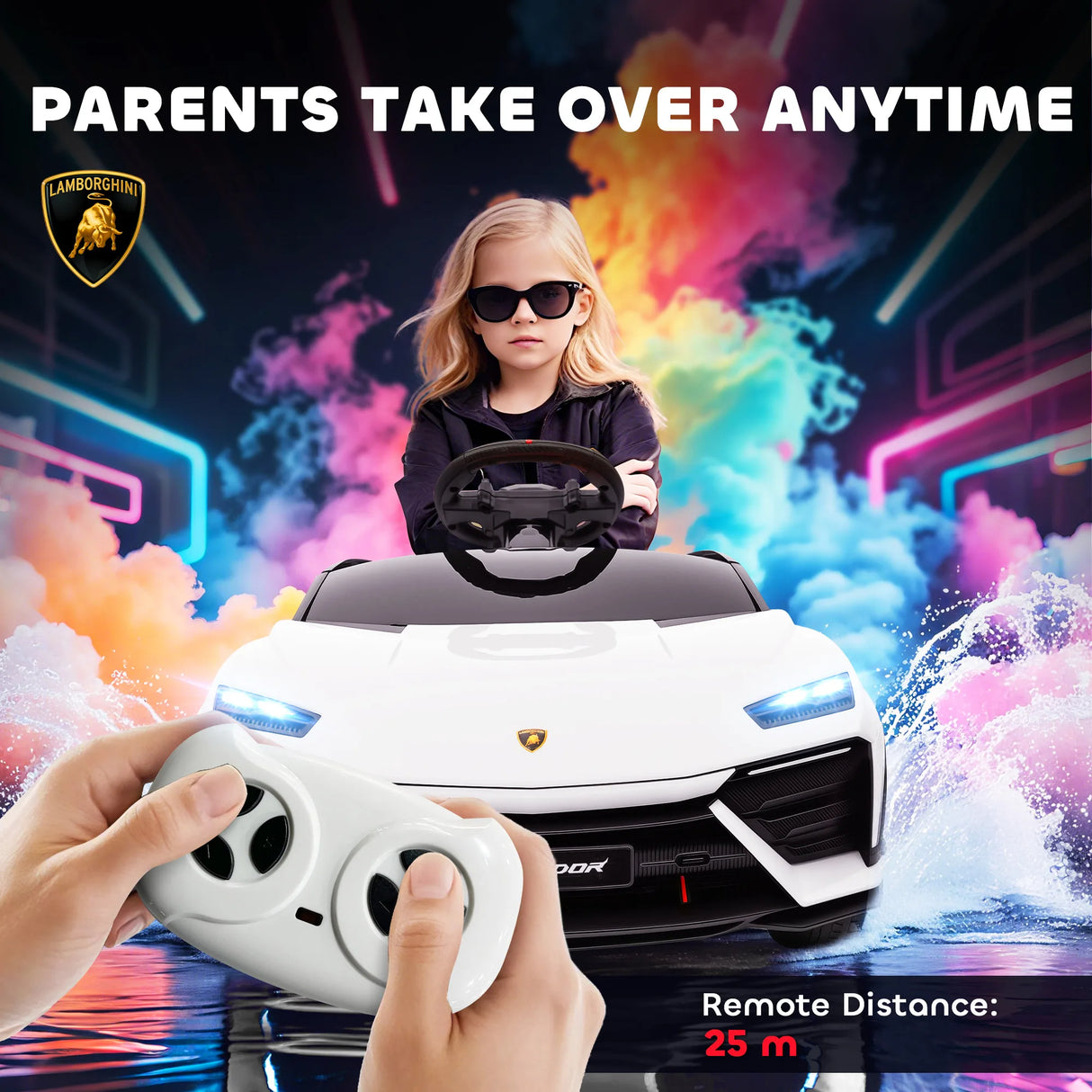 AIYAPLAY 12V Licensed Lamborghini Electric Cars for Kids, Ride On Car with Remote Control for 3-6 Years Old, White