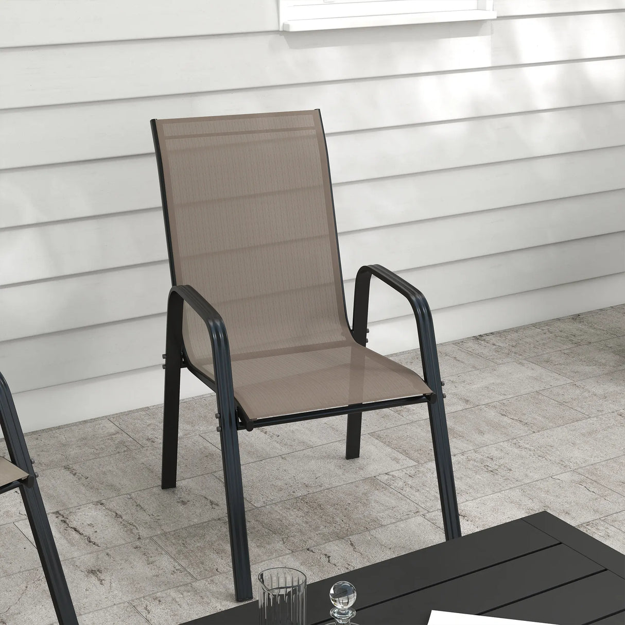 Outsunny Set of Four Stackable Mesh Seat Chairs - Grey