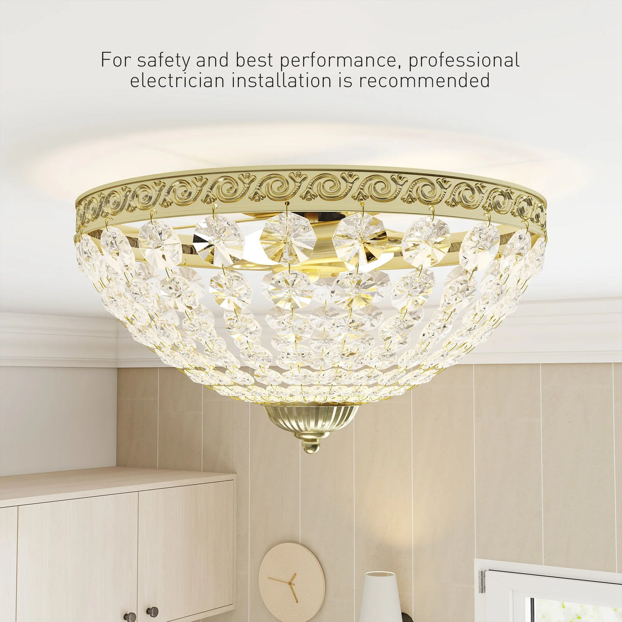 HOMCOM Crystal Chandelier Ceiling Light with 168 Octagonal Beads, Vintage 2-Light Flush Mount Ceiling Light for Living Room, Bedroom, Hallway, Dining Room, Gold Tone