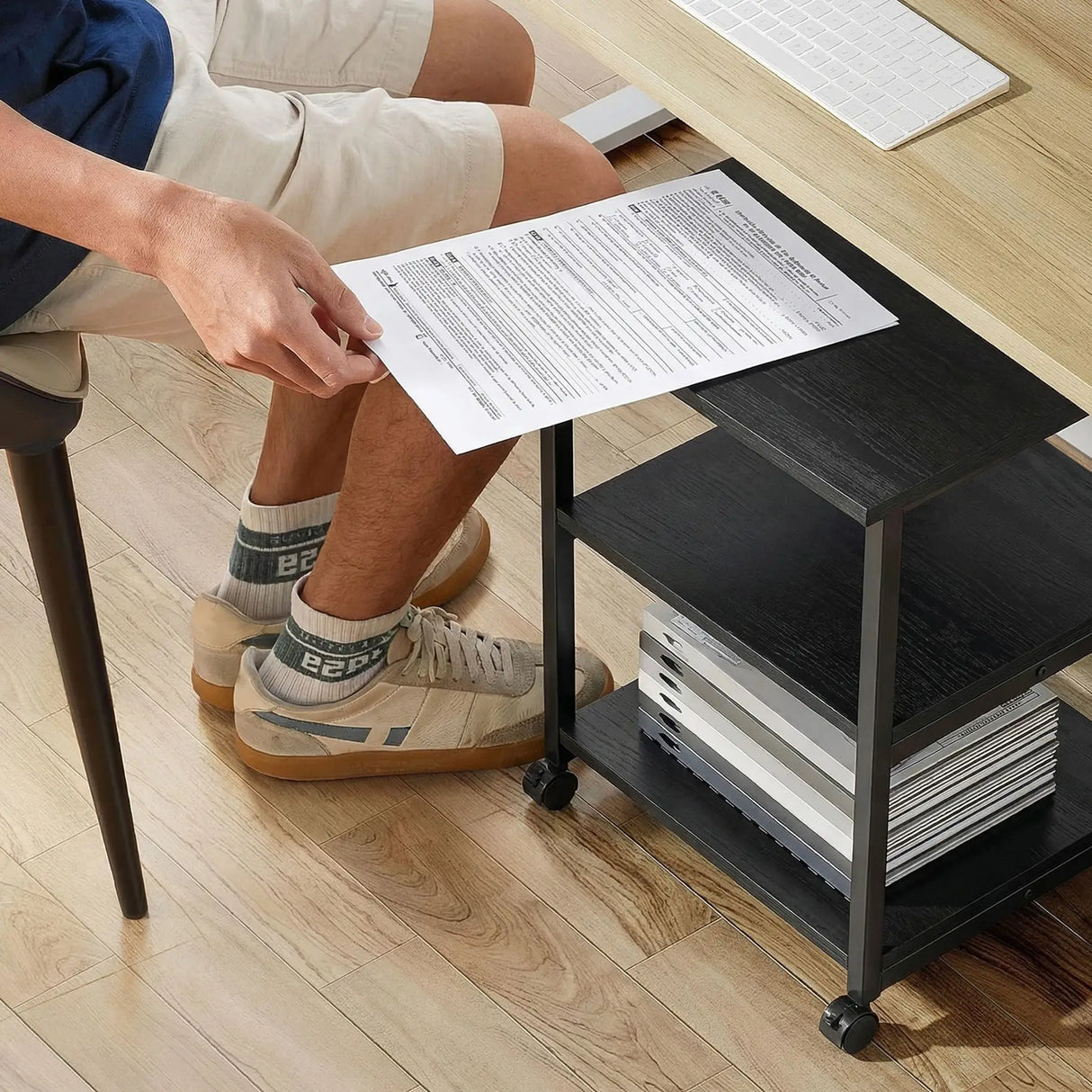 HOMCOM Three-Tier Steel Printer Stand, with Wheels - Black
