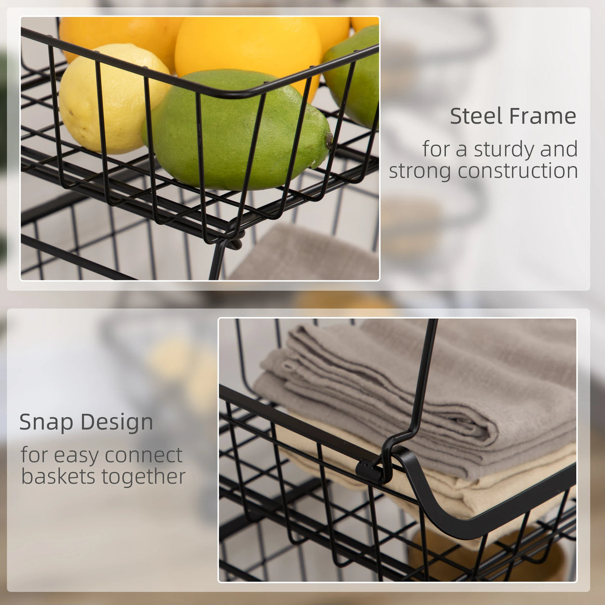 HOMCOM 5 Tier Storage Trolley, Stackable Fruit Vegetable Cart for Kitchen, Living Room, 40 x 2 x 97 cm, Black