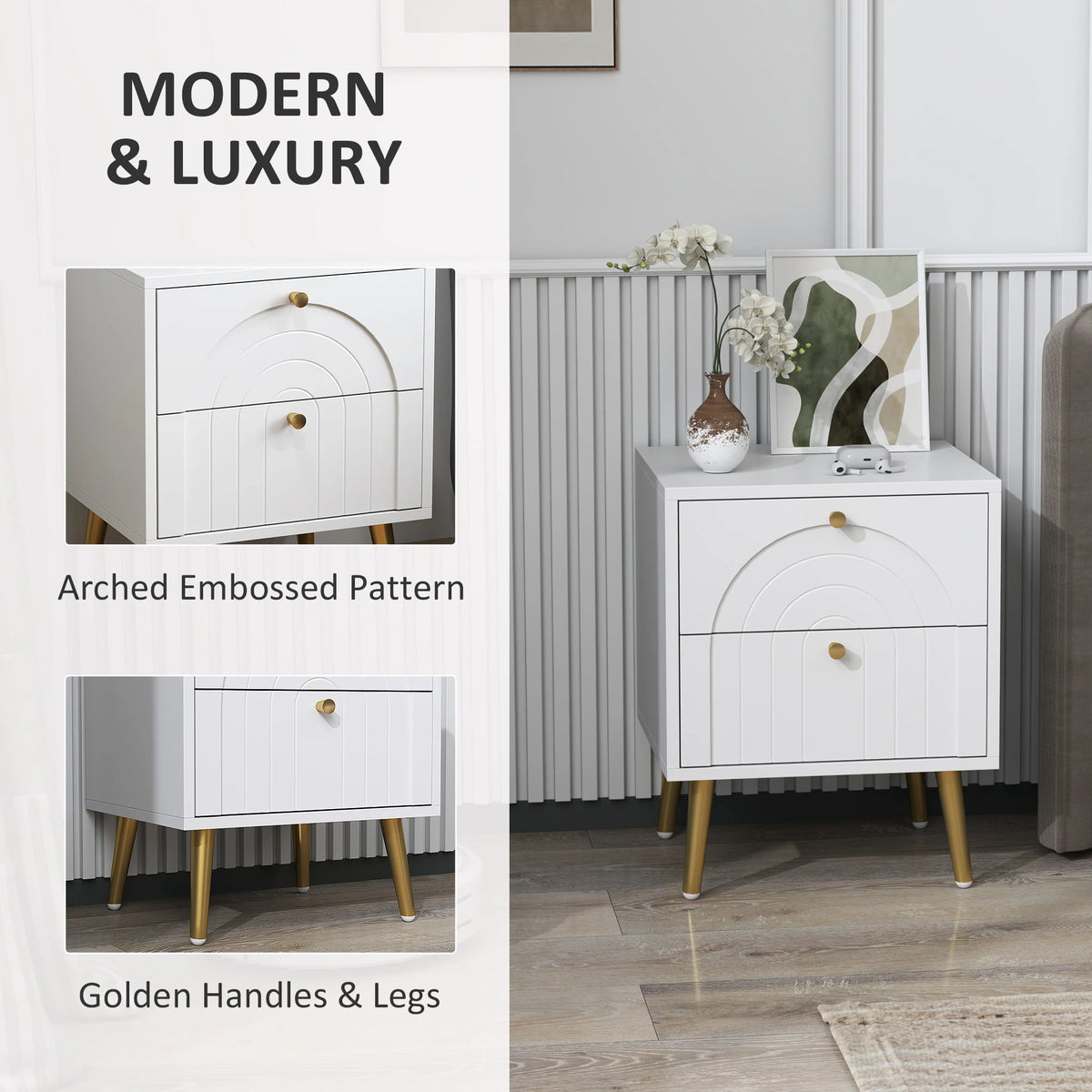HOMCOM 2-Drawer Bedside Table Set of 2 - White