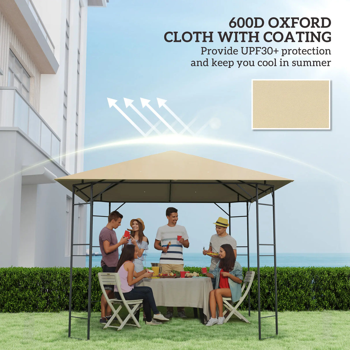 Outsunny 3 x 3(m) Gazebo Canopy Replacement Cover, Garden Gazebo Roof Replacement with Drain Holes, Water Resistant PVC Coating, 370g/, UPF30+, TOP COVER ONLY, Beige