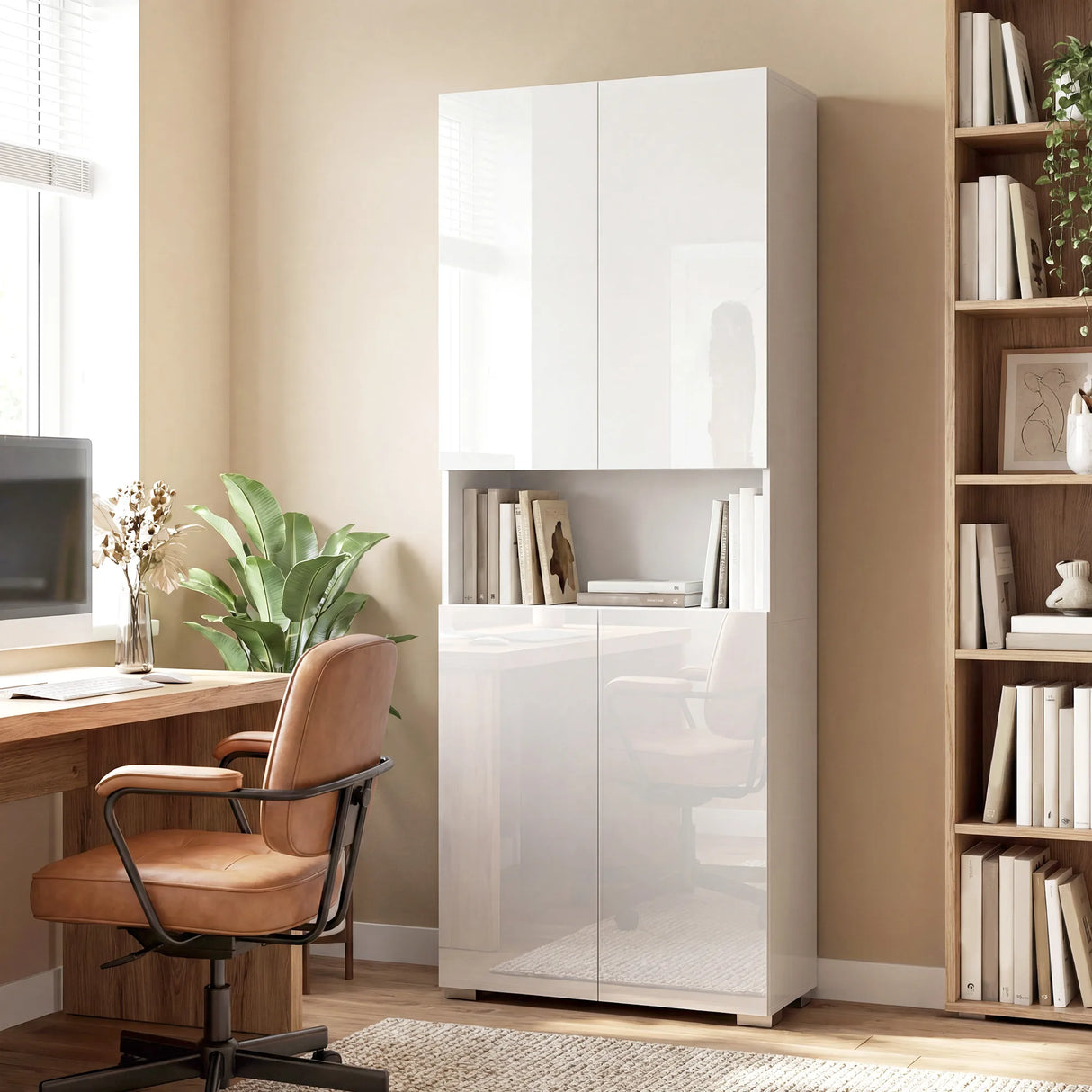 HOMCOM 180 cm Tall Kitchen Cupboard, Pantry Storage Cabinet with Soft Close Doors and Adjustable Shelves, High Gloss White
