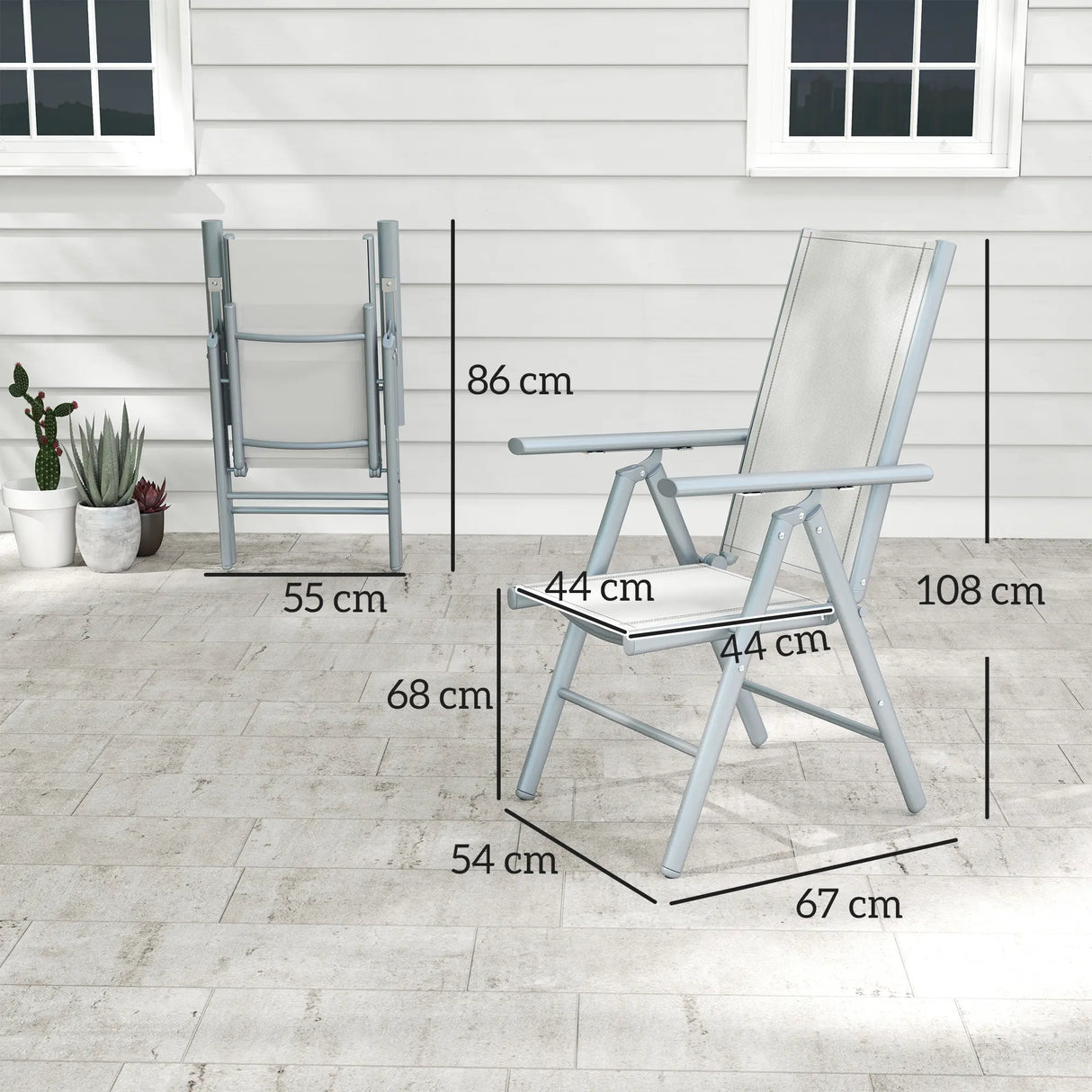 Outsunny Set of Two Aluminium Folding Chairs - Light Grey