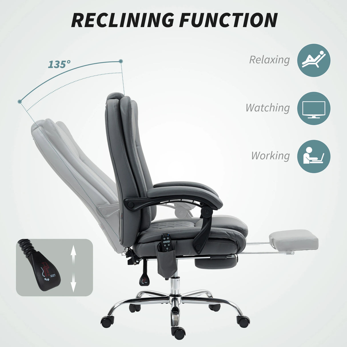 HOMCOM Executive Office Chair with 6-point Massage and Heat - Light Grey