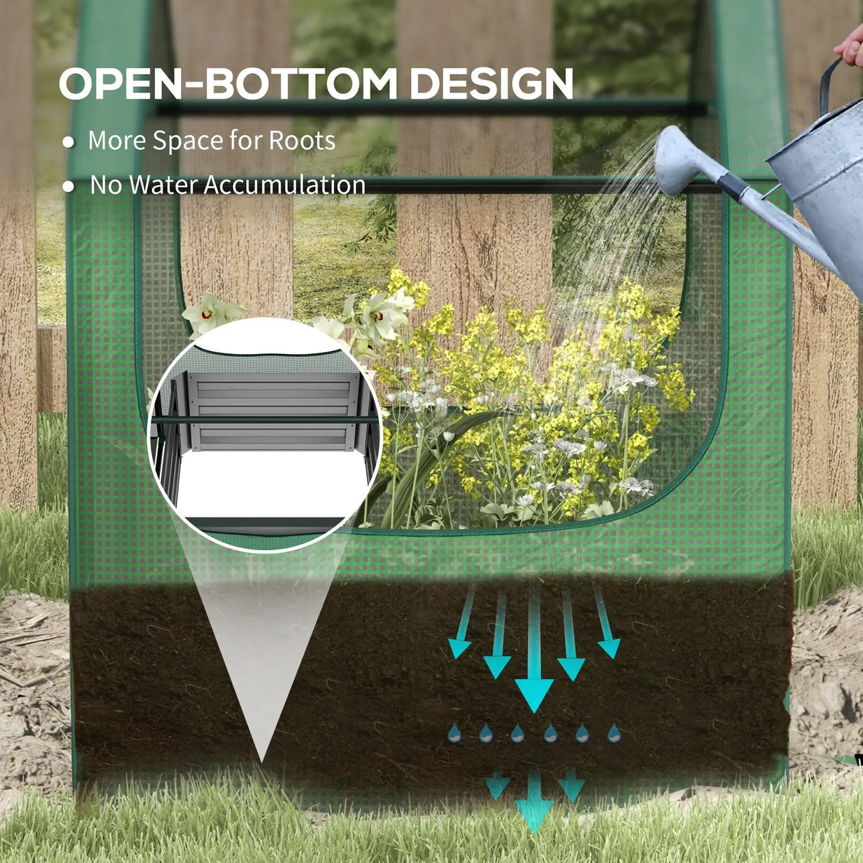 Outsunny 61 x 61cm Garden Planter Bed, with Mini Greenhouse - Green and Silver