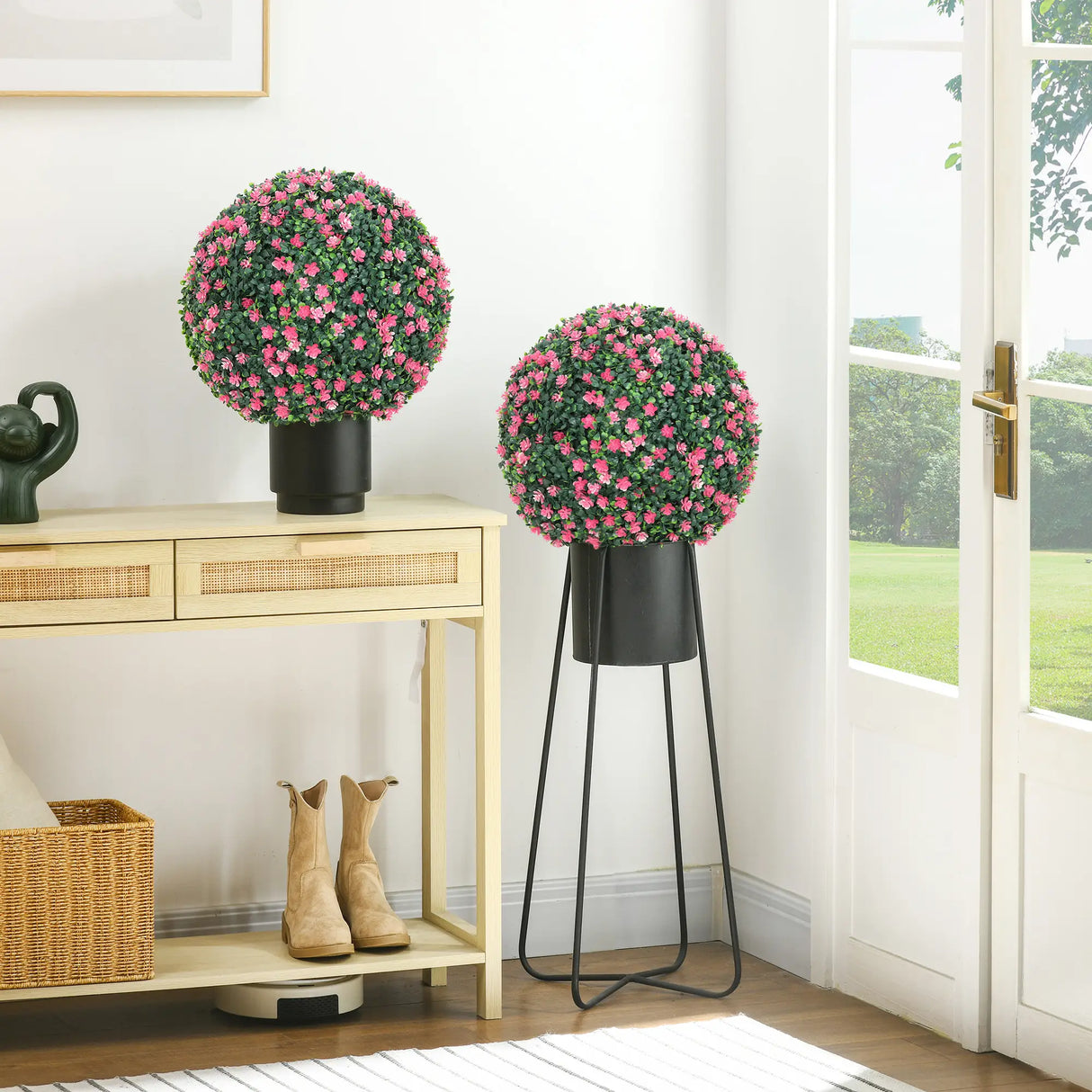 HOMCOM Set of Two Artificial Boxwood Balls Plants - Pink