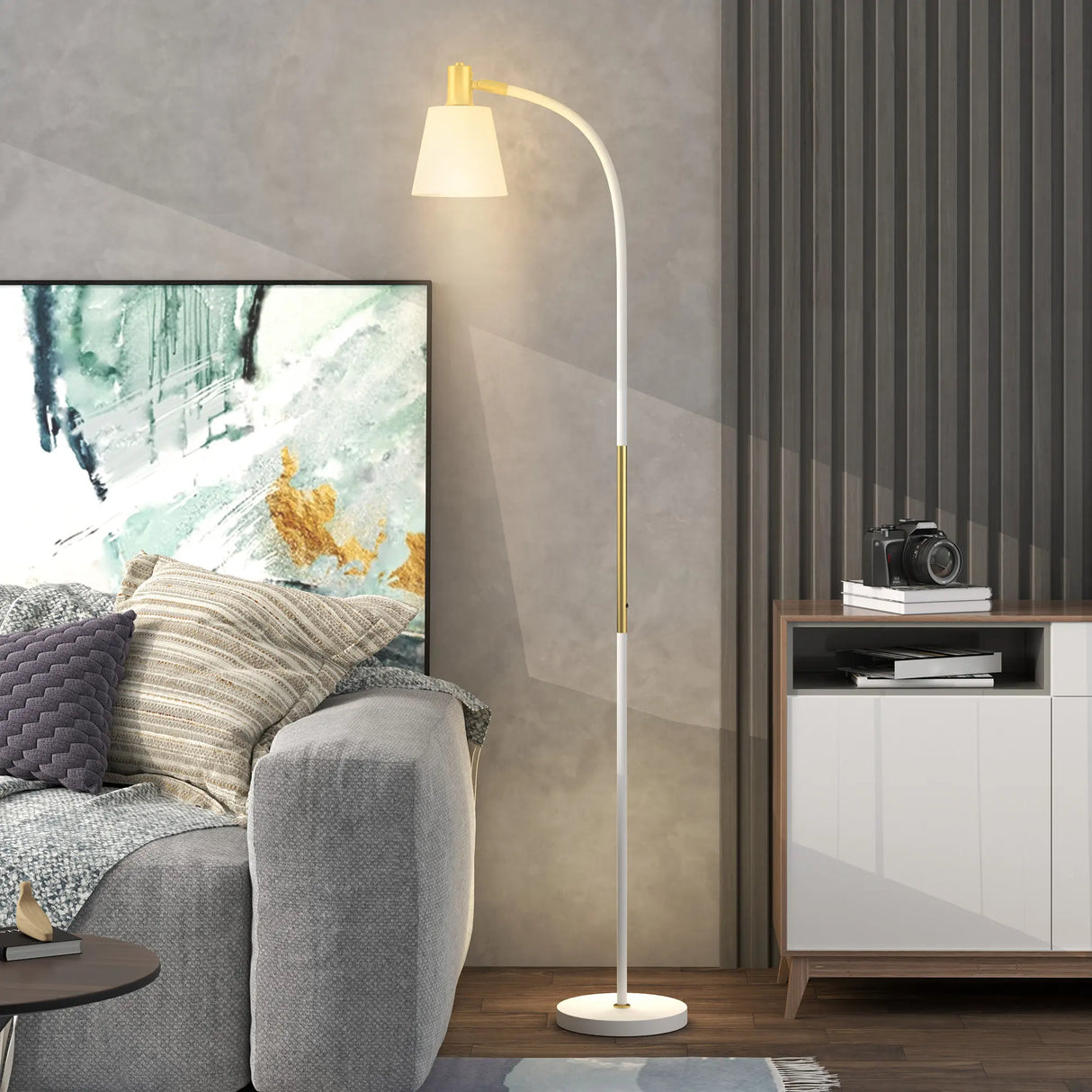 HOMCOM Floor Lamp for Living Room, Spotlight Reading Standing Lamp with Adjustable Height, Rocker on/off Switch, Indoor Task Lighting for Bedroom, Office, White (Bulb not Included)