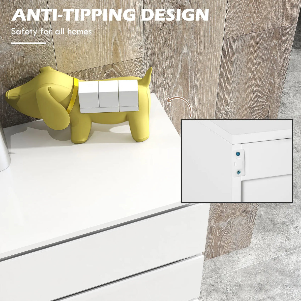 HOMCOM 5-Drawer Modern Dresser, High Gloss Storage Drawer Unit for Bedroom, White