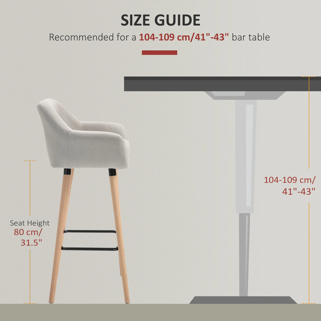 HOMCOM Set of 2 Bar Stools Modern Upholstered Seat Bar Chairs w/ Metal Frame, Solid Wood Legs Living Room Dining Room Fabric Furniture - Beige