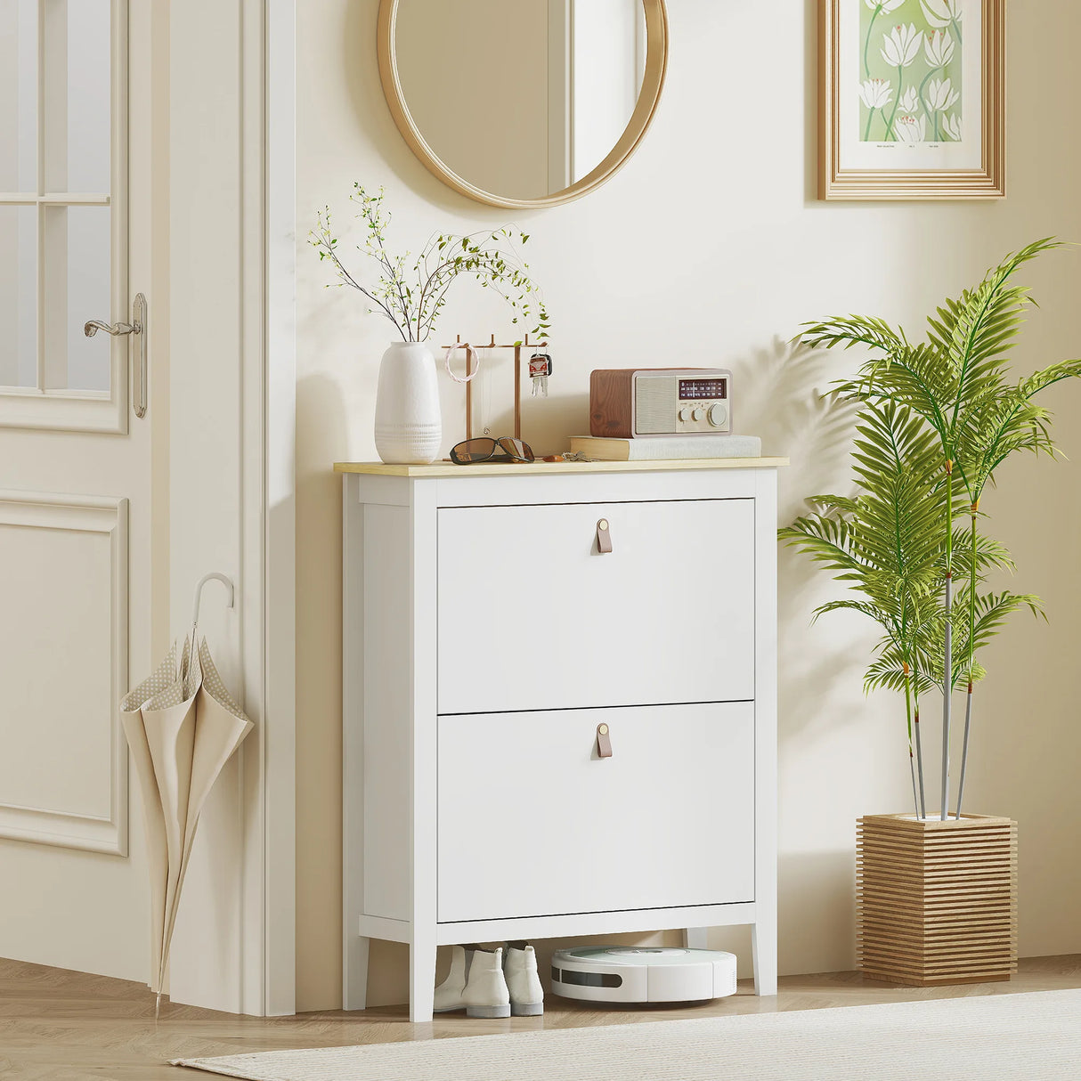 HOMCOM Modern Two-Drawer Shoe Cabinet - White