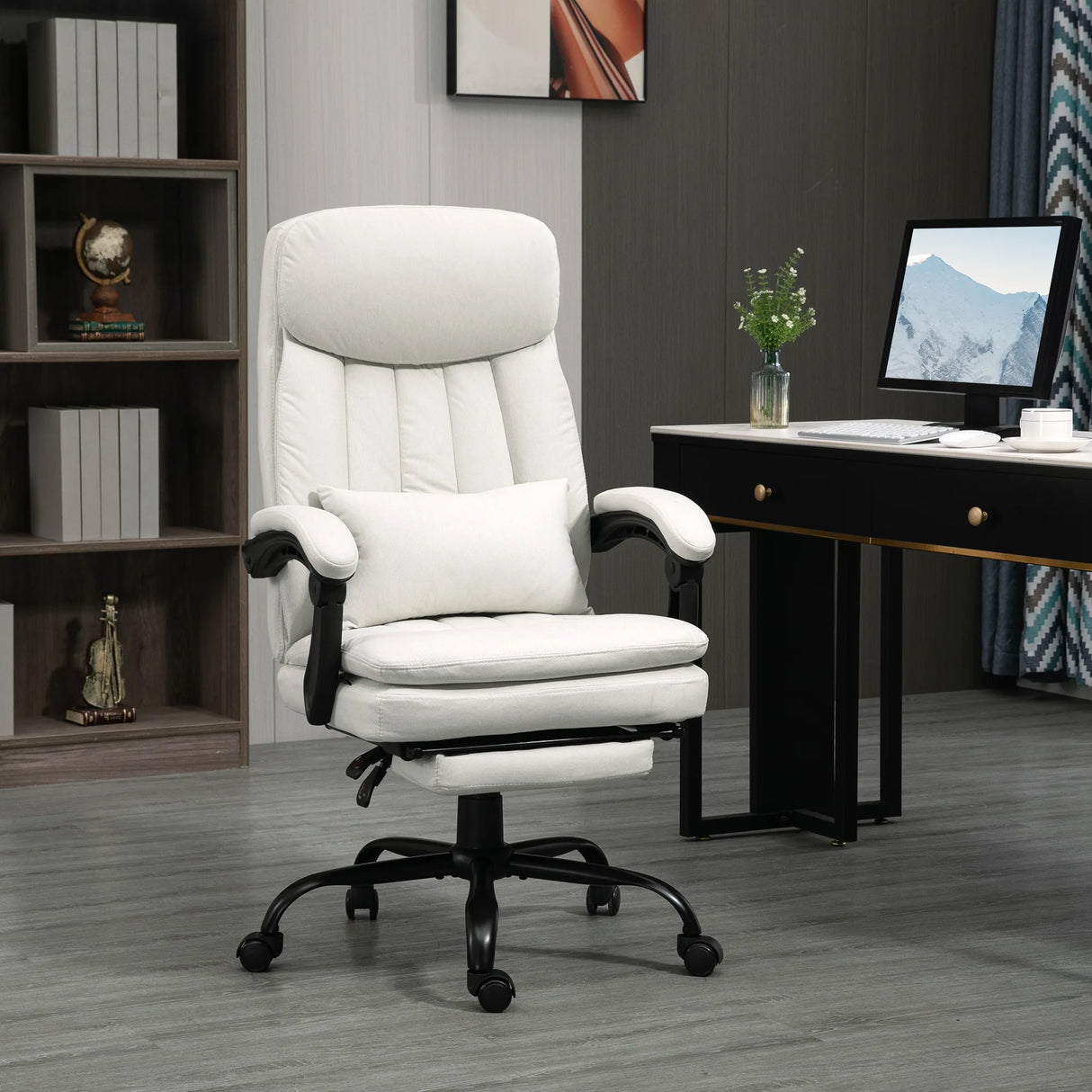 Vinsetto Office Chair, Ergonomic Desk Chair with 6-Point Vibration Massage and Lumbar Heating, Computer Chair with Lumbar Support Pillow, 155 Reclining Back and Footrest, Cream White