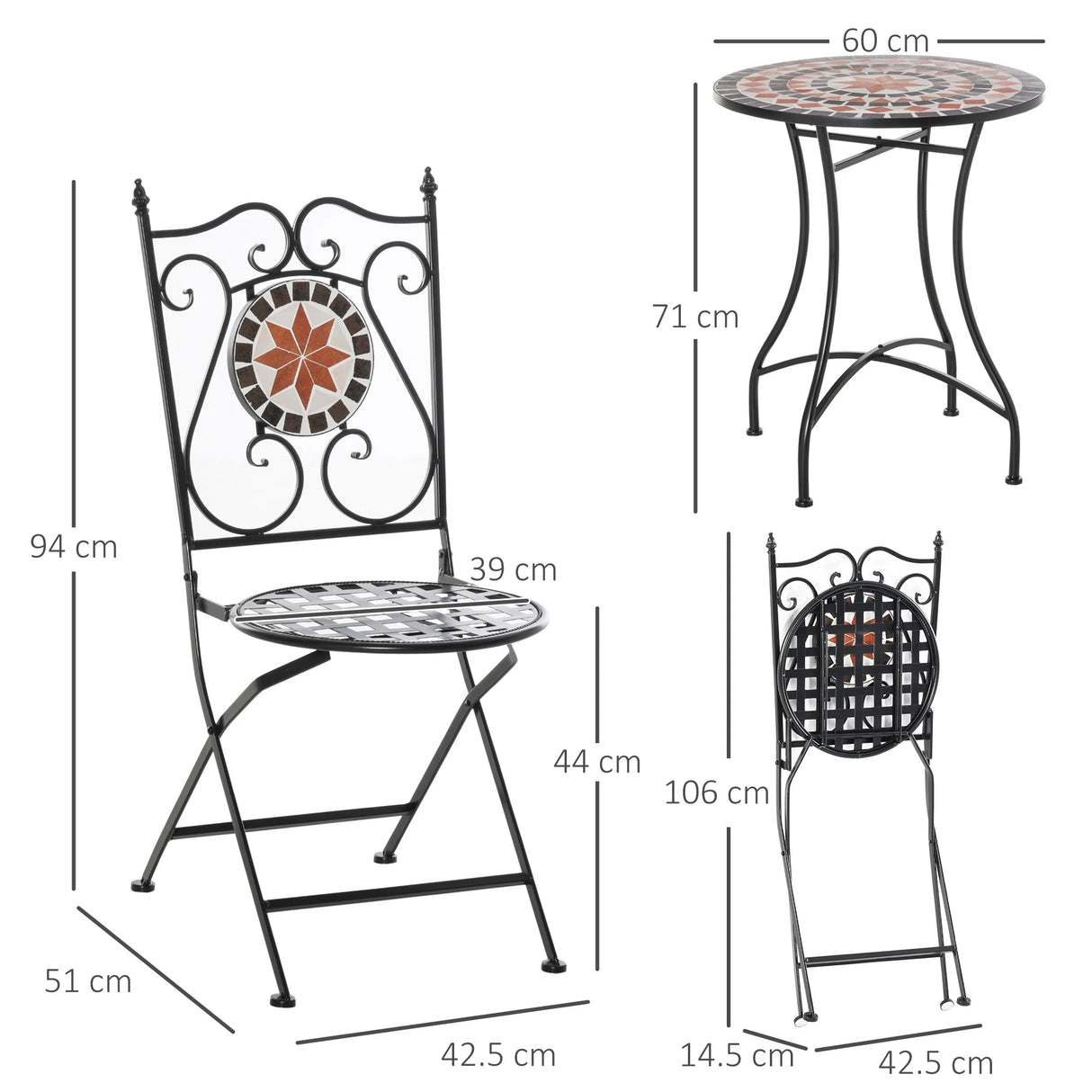 Outsunny Three-Piece Mosaic Bistro Table Set - Multicoloured