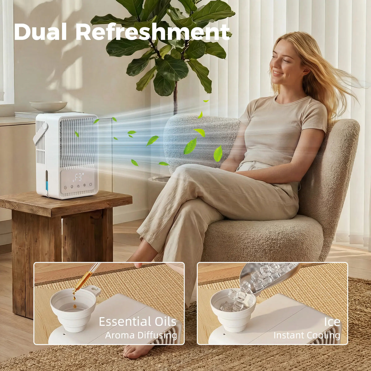 HOMCOM Portable Air Conditioner, 4-in-1 Mini Air Cooler with 3 Wind Speed, 2 Mist Mode, 7 Colour RGB Light, White