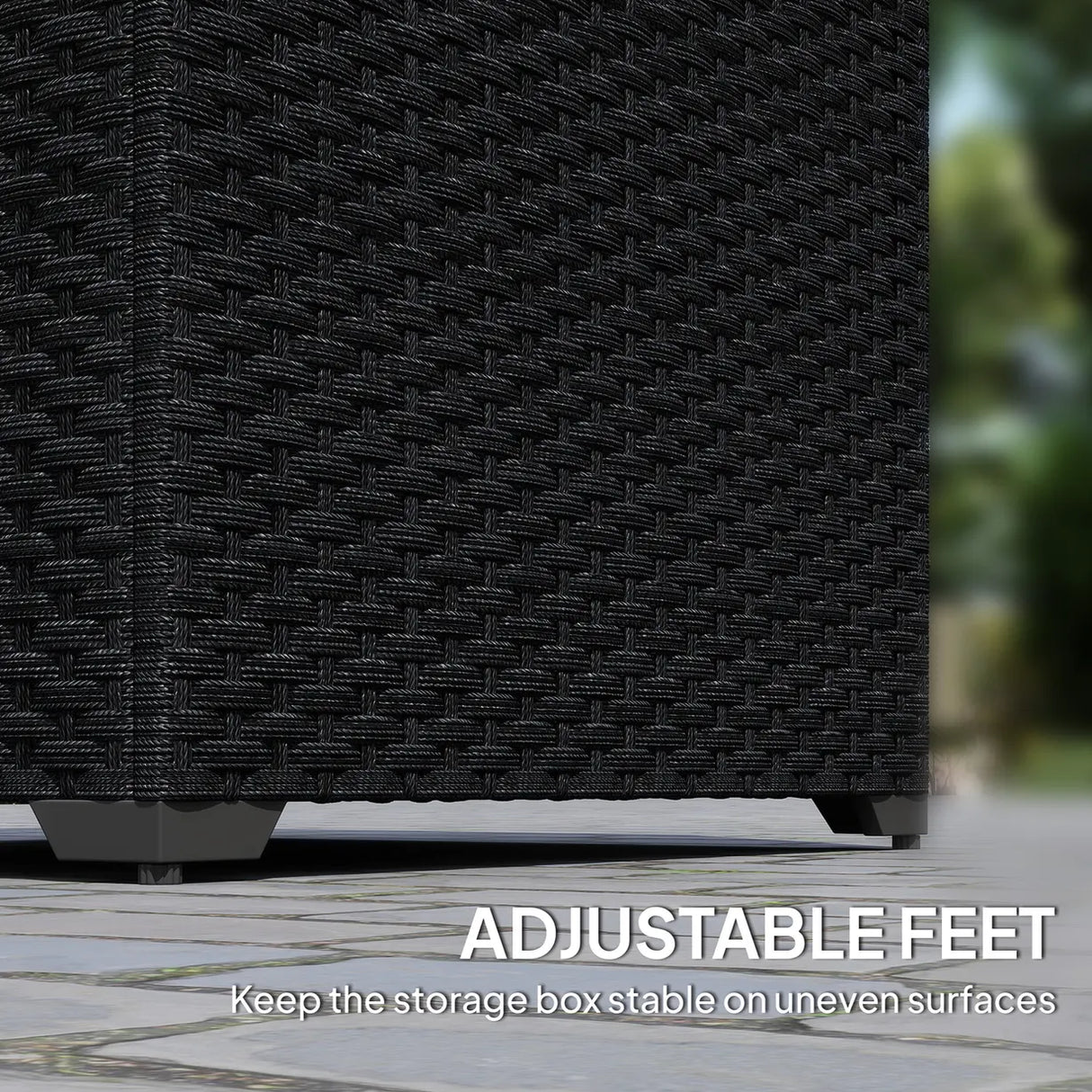 Outsunny 253L Garden Storage Box, Rattan Deck Box with Zipped Liner, Safe Pneumatic Rod, Patio Storage Container, Black